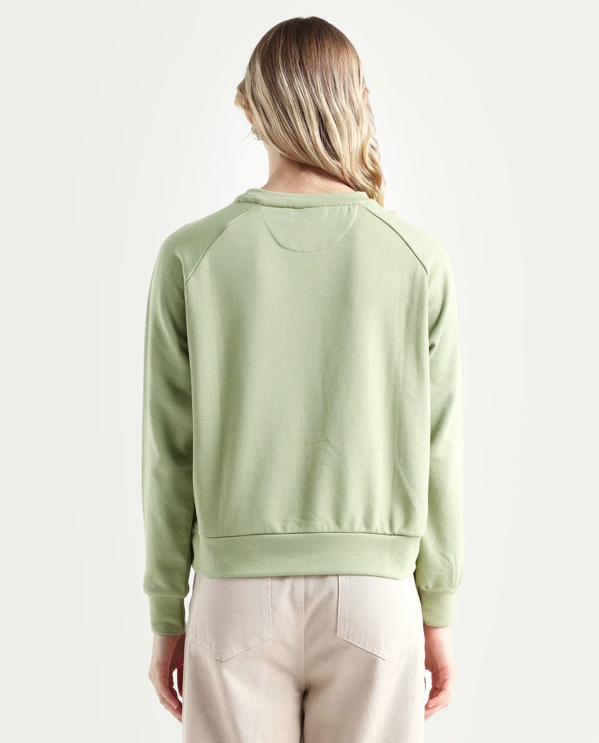 Rareism Women's Medium Weight Terry 290 Gsm Cotton Blend Crew Neck Plain Cuffed Sleeve Relaxed Fit Sweatshirt