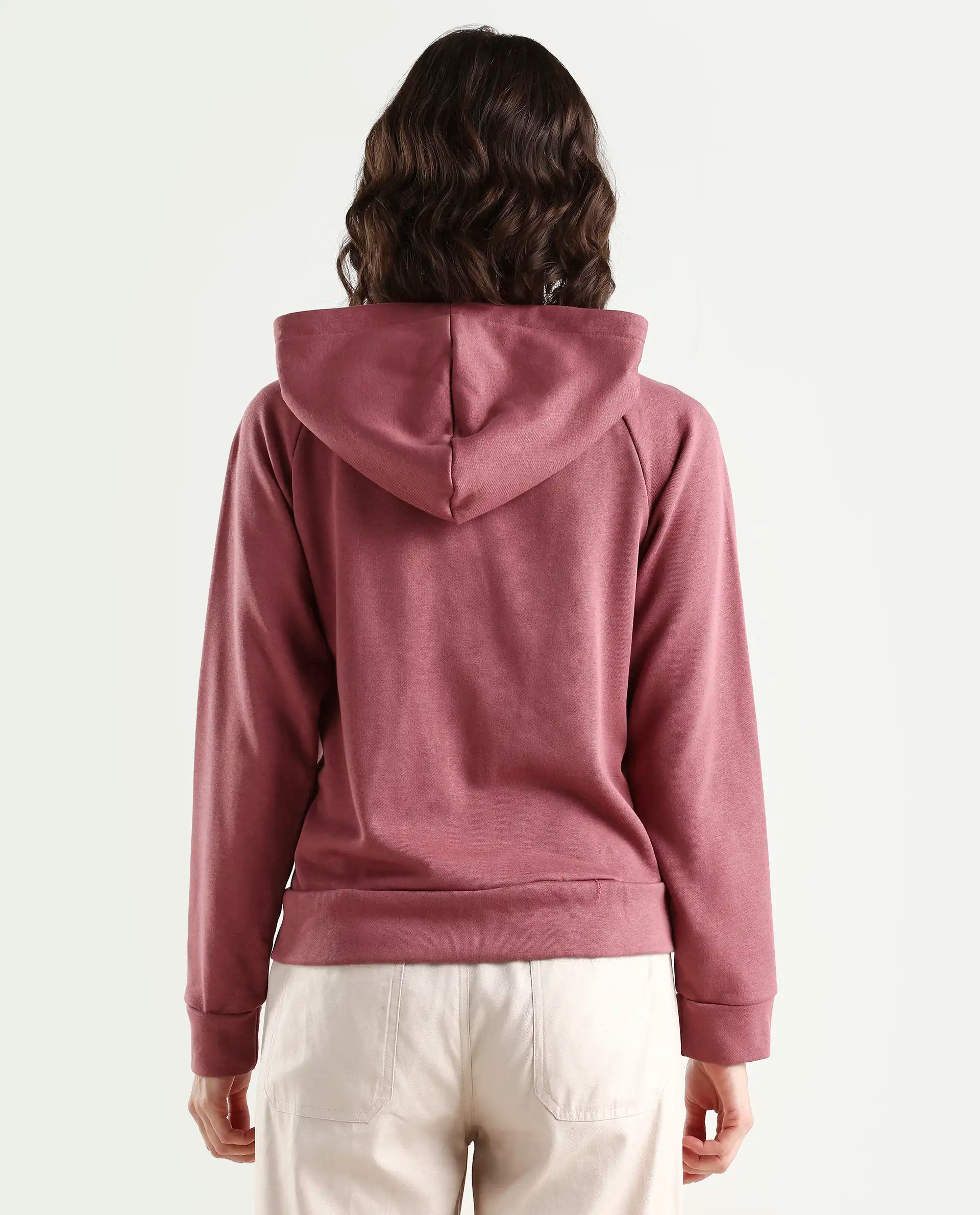 Rareism Women's Medium Weight Terry 290 Gsm Cotton Blend Hooded Plain Regular Fit Jacket