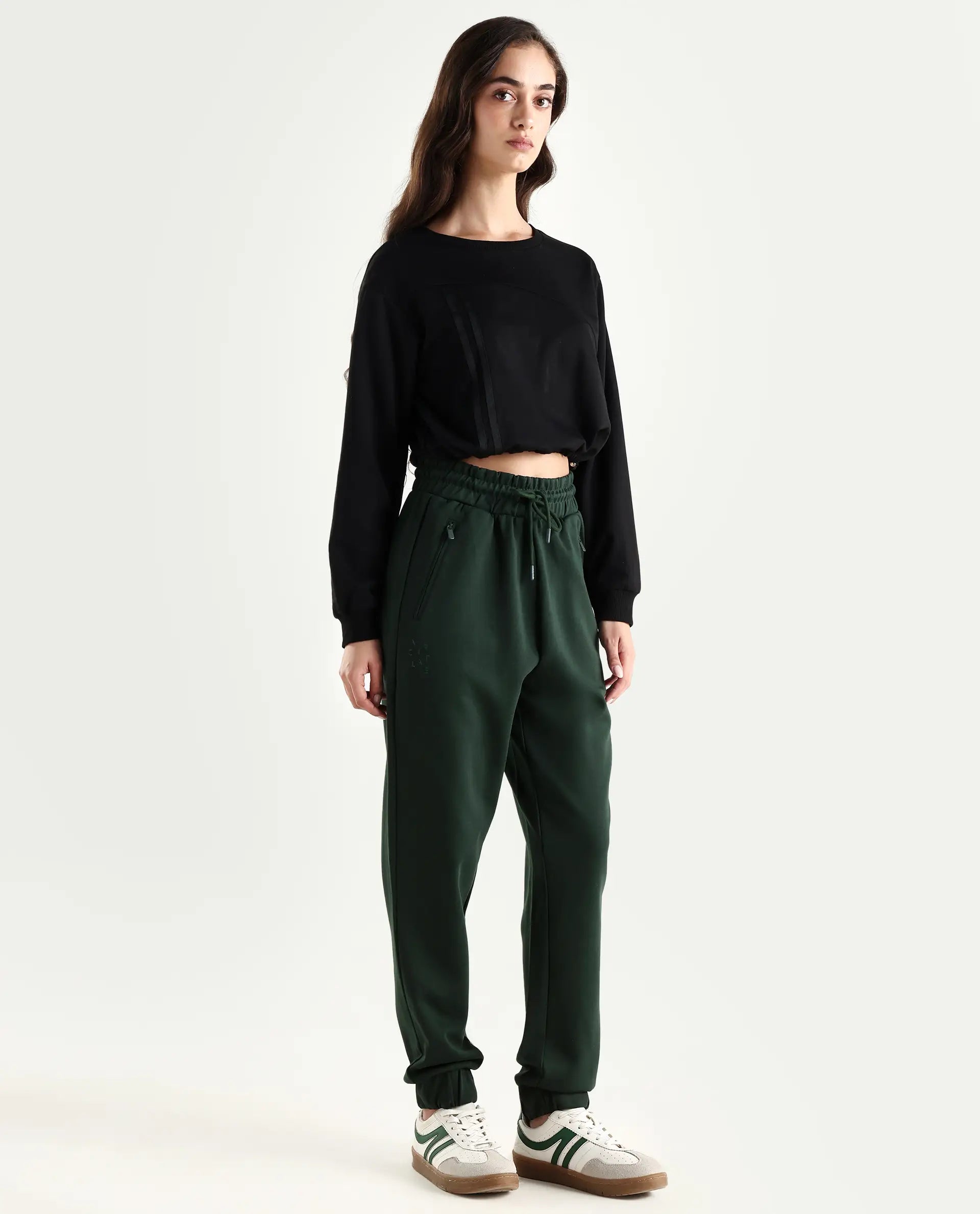 Rareism Women's Heavy Weight Interlock 340 Gsm Cotton Blend Plain Ankle Length Relaxed Fit Track Pant