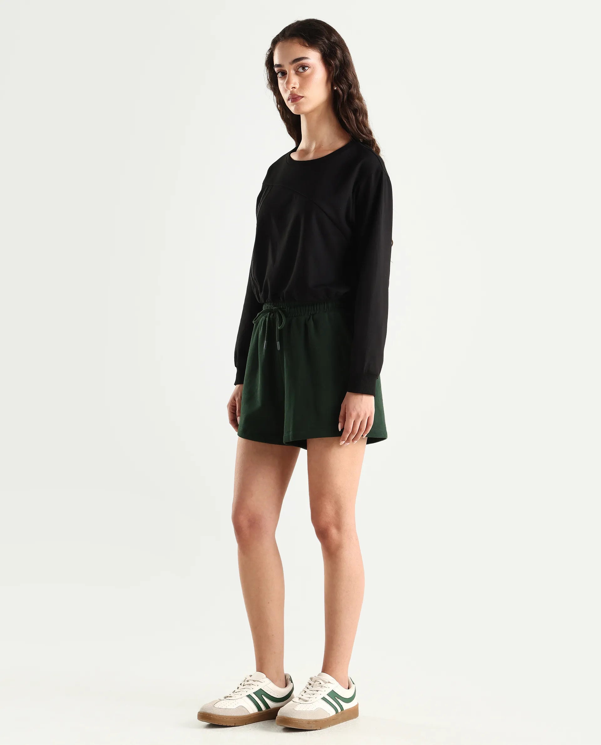 Rareism Women's Medium Weight Terry 290 Gsm Cotton Blend Plain Mini Relaxed Fit Shorts
