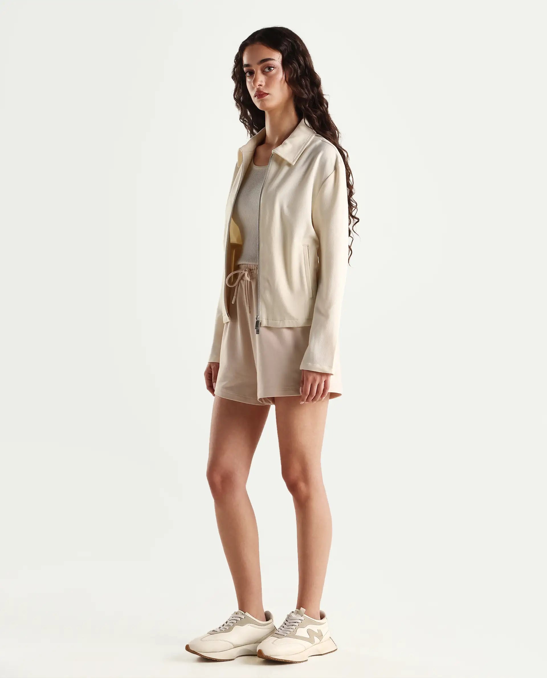Rareism Women's Medium Weight Terry 290 Gsm Cotton Blend Plain Mini Relaxed Fit Shorts