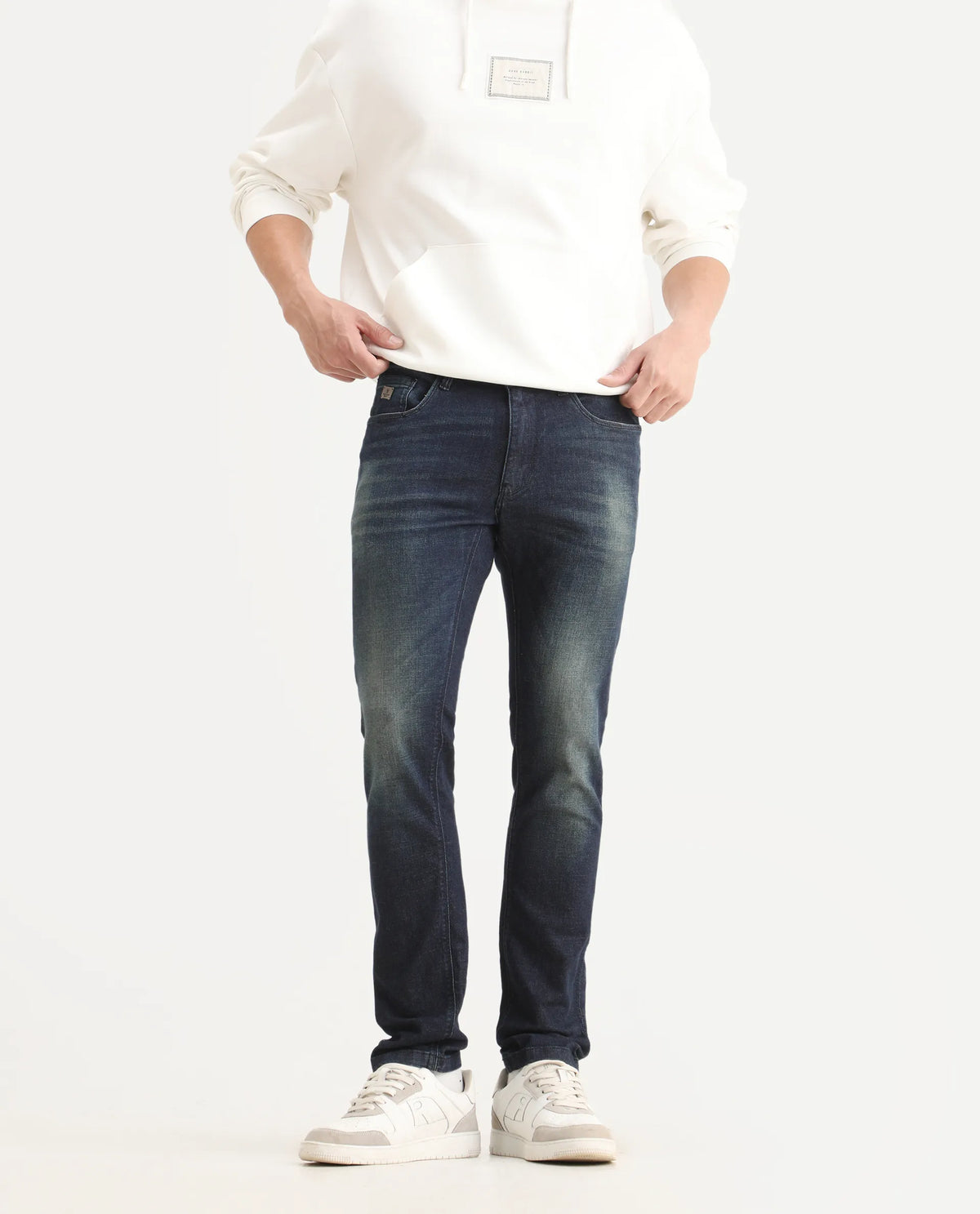 Rare Rabbit Men's Gaule Blue Cotton Plain Hawk Slim Fit Jeans