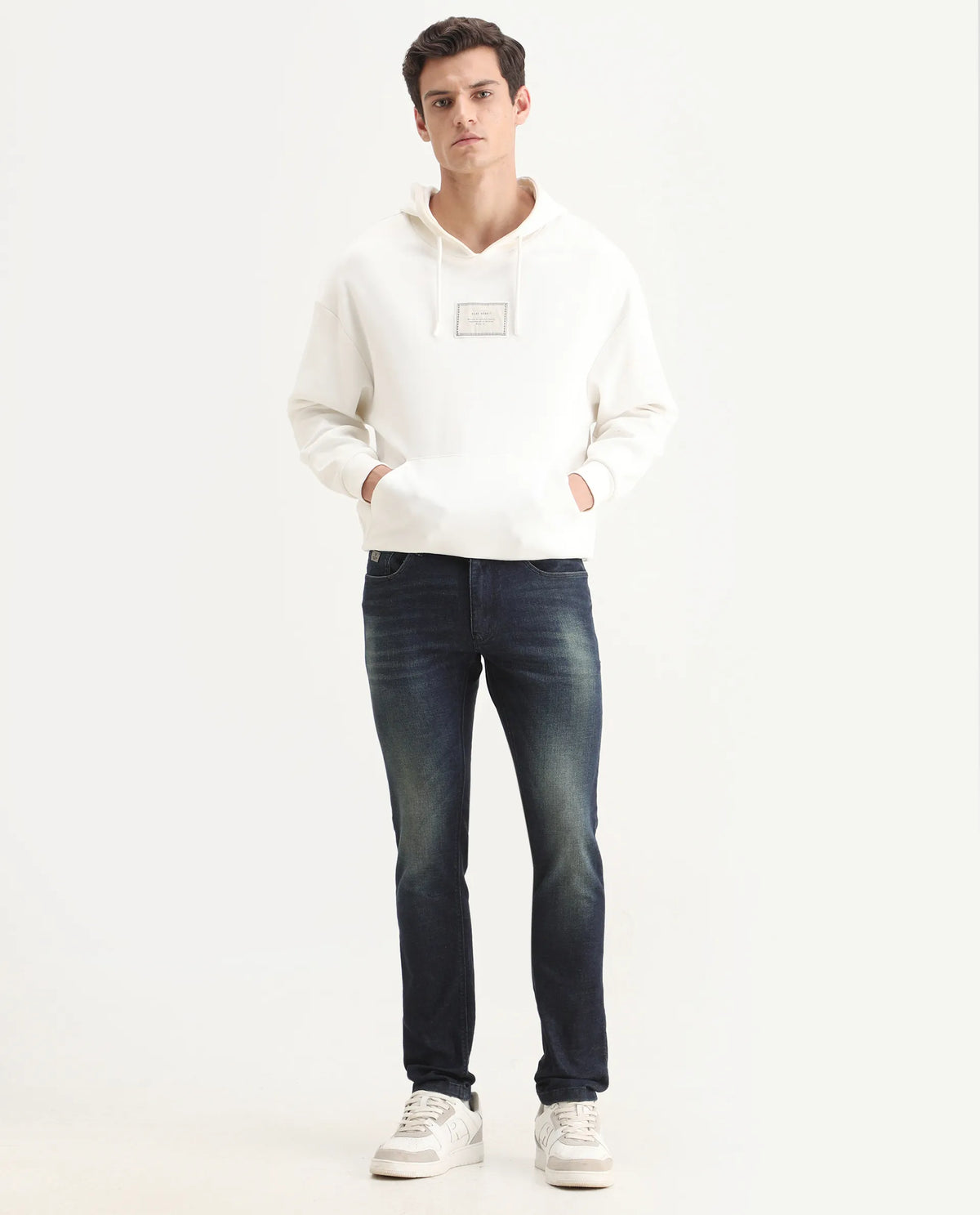 Rare Rabbit Men's Gaule Blue Cotton Plain Hawk Slim Fit Jeans