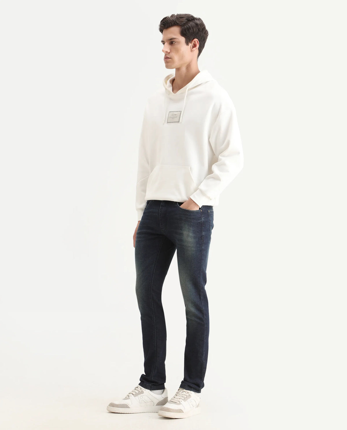 Rare Rabbit Men's Gaule Blue Cotton Plain Hawk Slim Fit Jeans