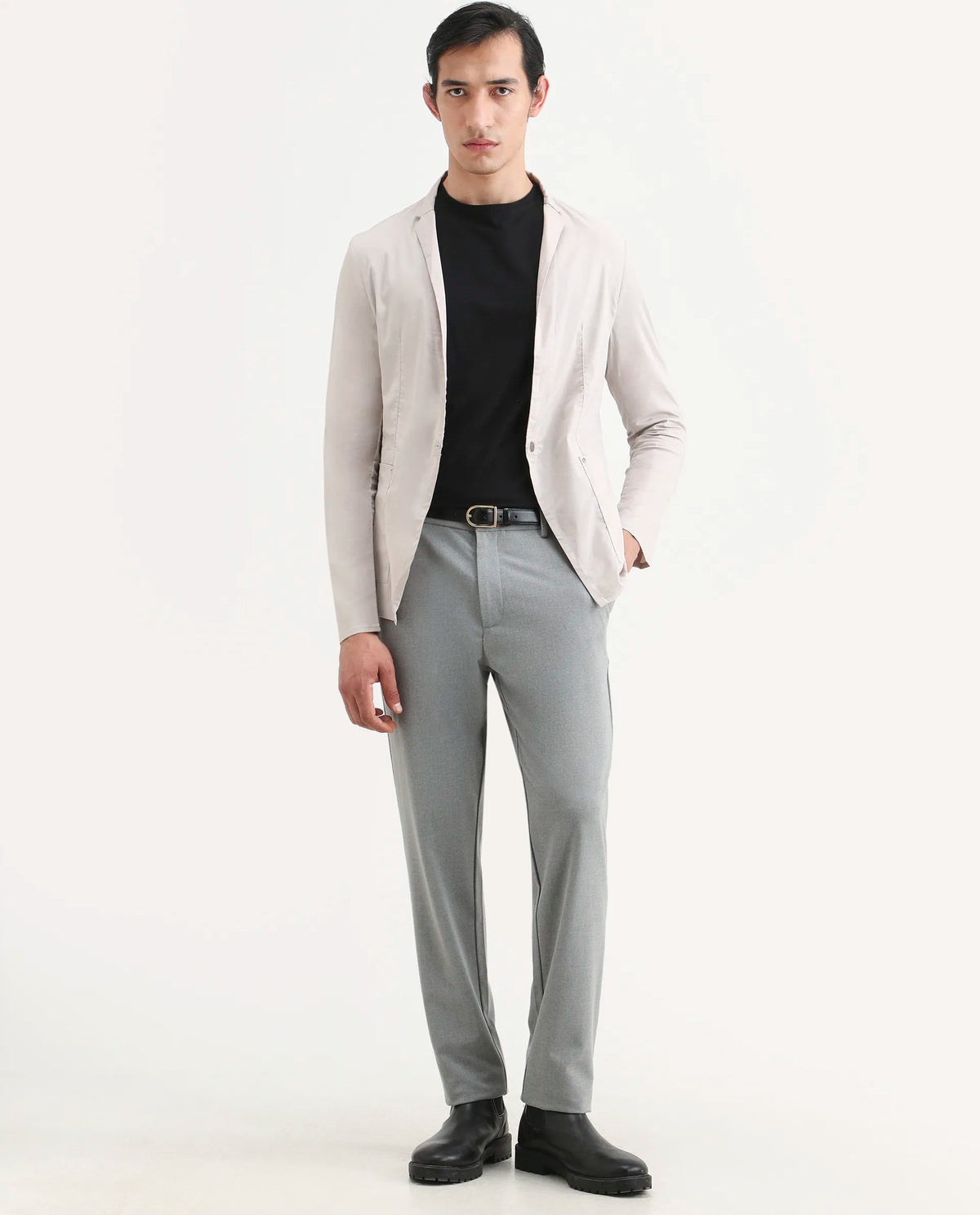 Rare Rabbit Men's Glaze Beige Viscose Plain Regular Fit Full Sleeve Lapel Neck Jacket