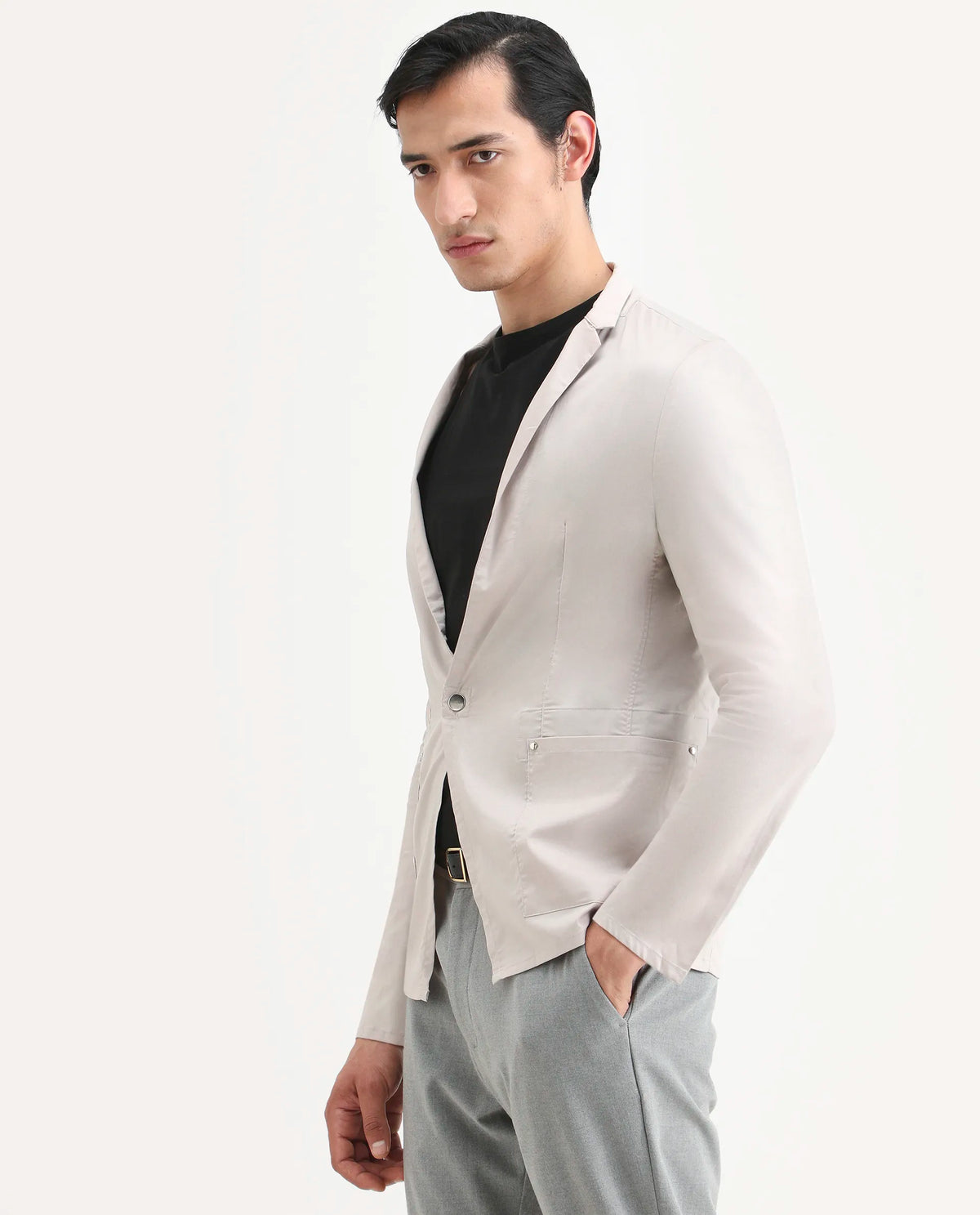 Rare Rabbit Men's Glaze Beige Viscose Plain Regular Fit Full Sleeve Lapel Neck Jacket