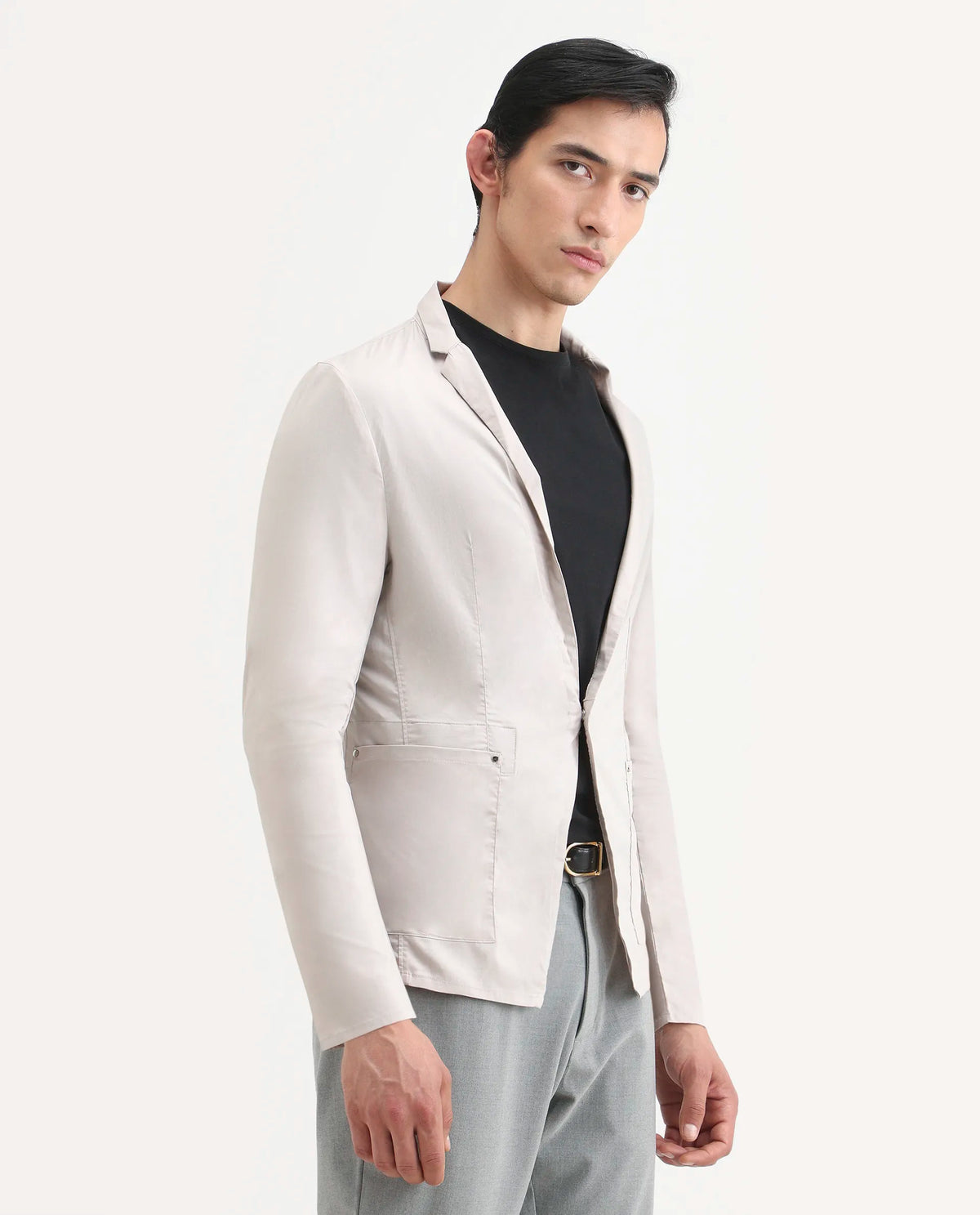 Rare Rabbit Men's Glaze Beige Viscose Plain Regular Fit Full Sleeve Lapel Neck Jacket