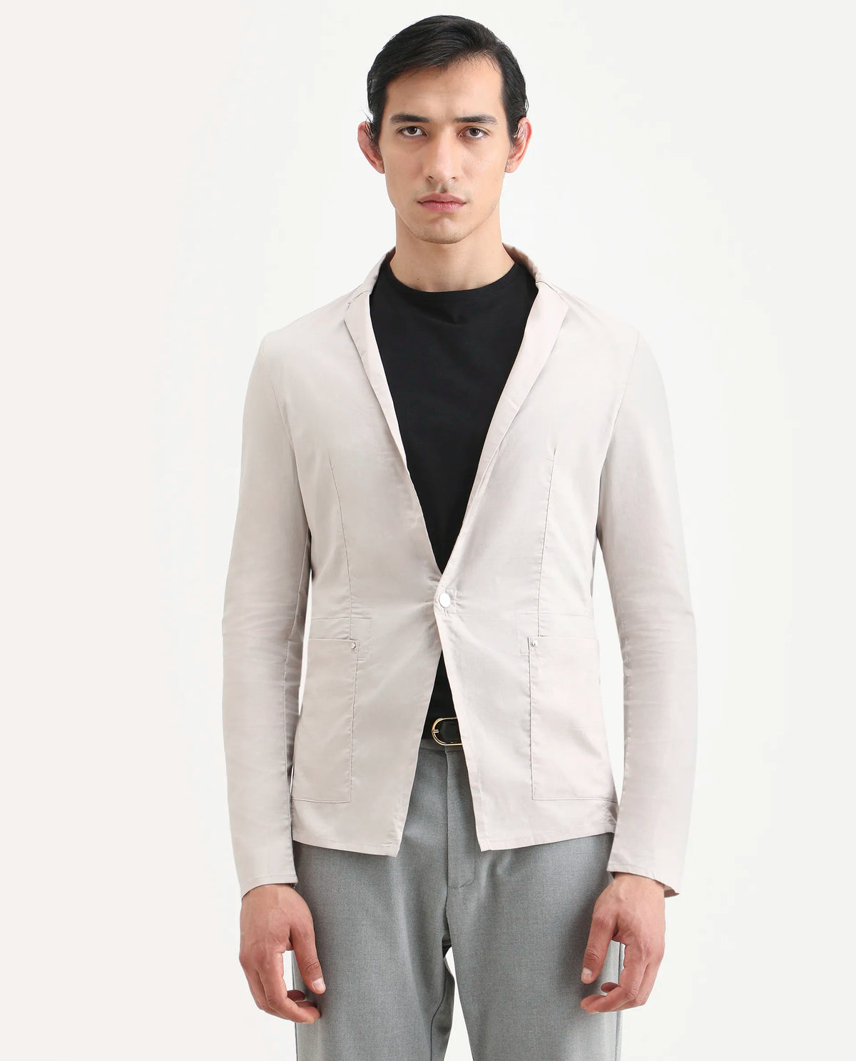 Rare Rabbit Men's Glaze Beige Viscose Plain Regular Fit Full Sleeve Lapel Neck Jacket