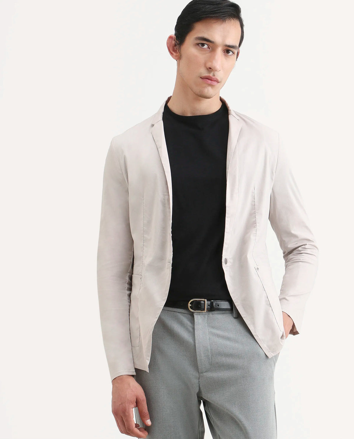 Rare Rabbit Men's Glaze Beige Viscose Plain Regular Fit Full Sleeve Lapel Neck Jacket