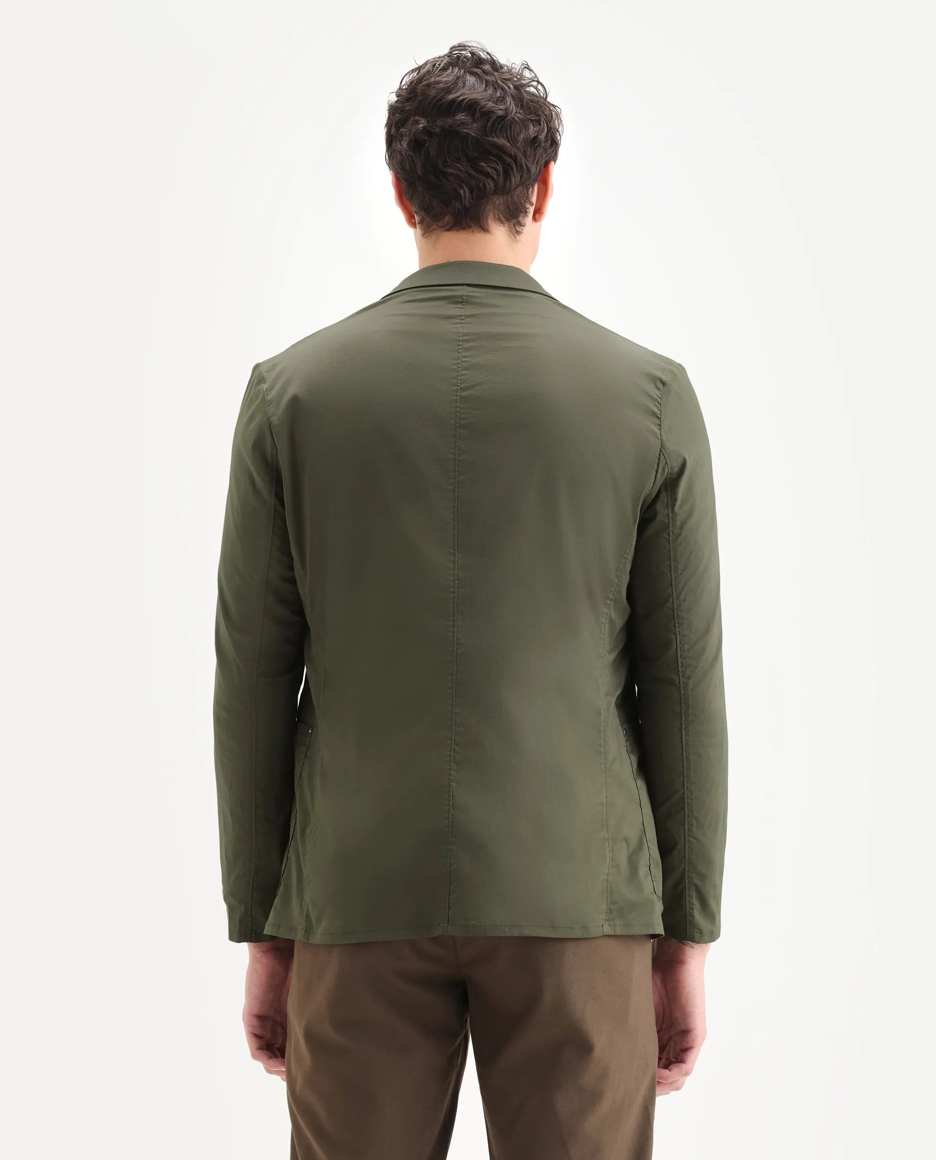 Rare Rabbit Men's Glaze Olive Viscose Plain Regular Fit Full Sleeve Lapel Neck Jacket