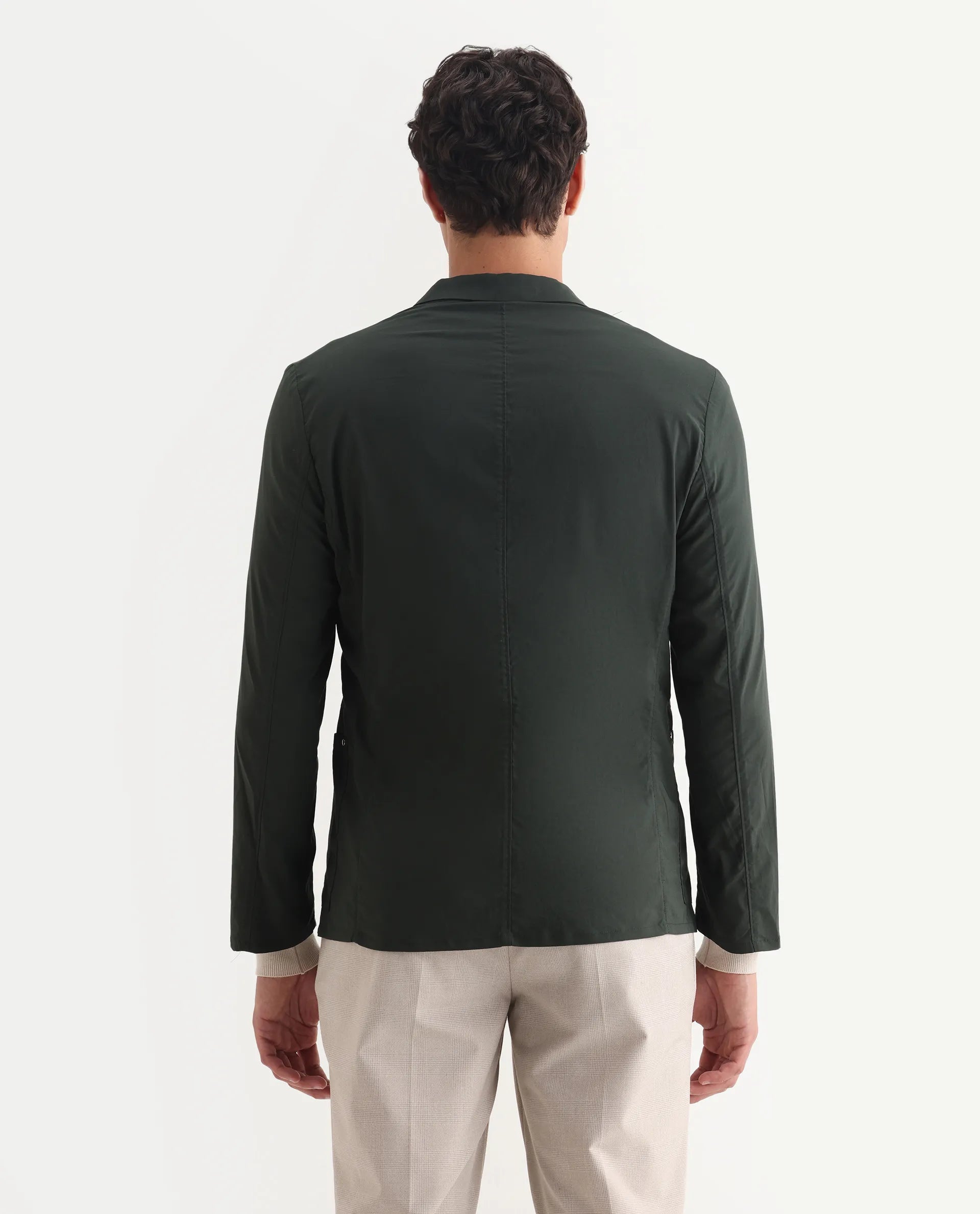 Rare Rabbit Men's Glaze Green Viscose Plain Regular Fit Full Sleeve Lapel Neck Jacket