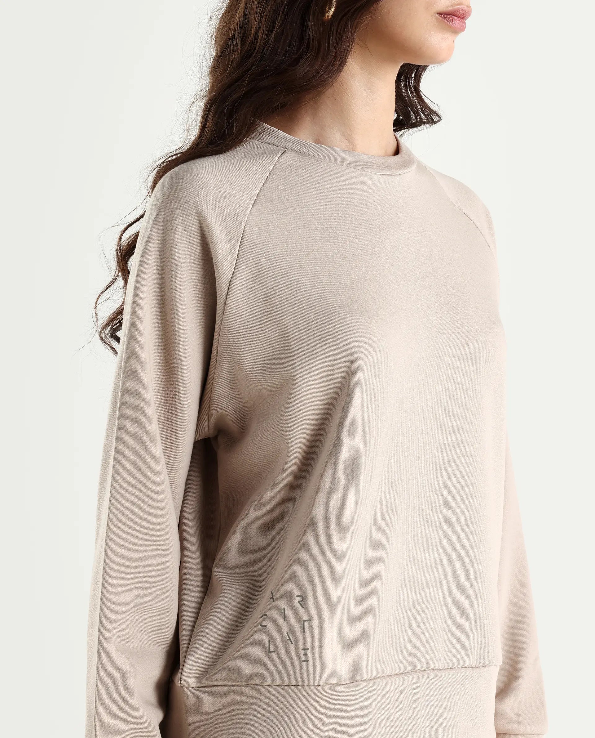 Rareism Women's Medium Weight Terry 290 Gsm Cotton Blend Crew Neck Plain Cuffed Sleeve Relaxed Fit Sweatshirt