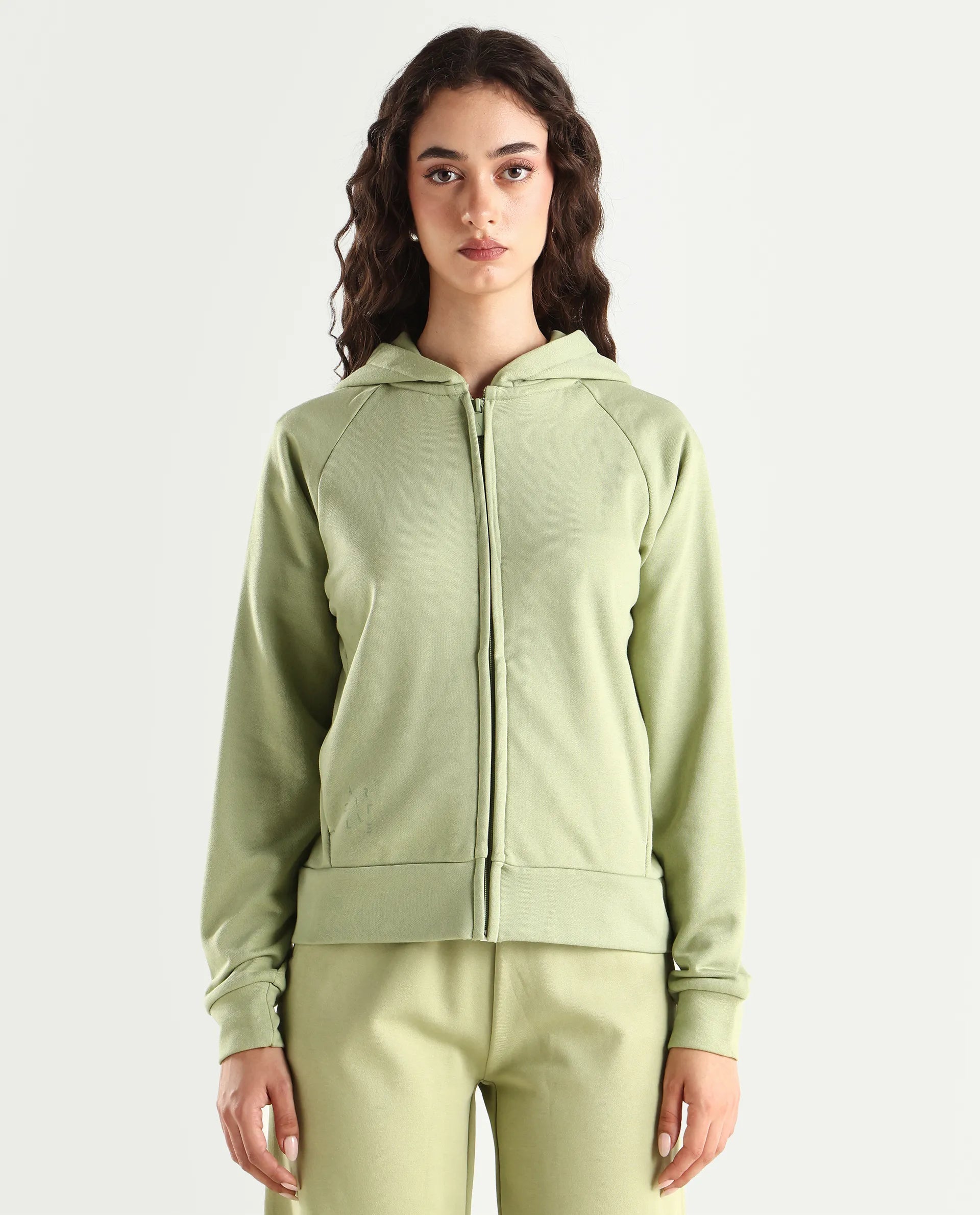 Rareism Women's Medium Weight Terry 290 Gsm Cotton Blend Hooded Plain Regular Fit Jacket