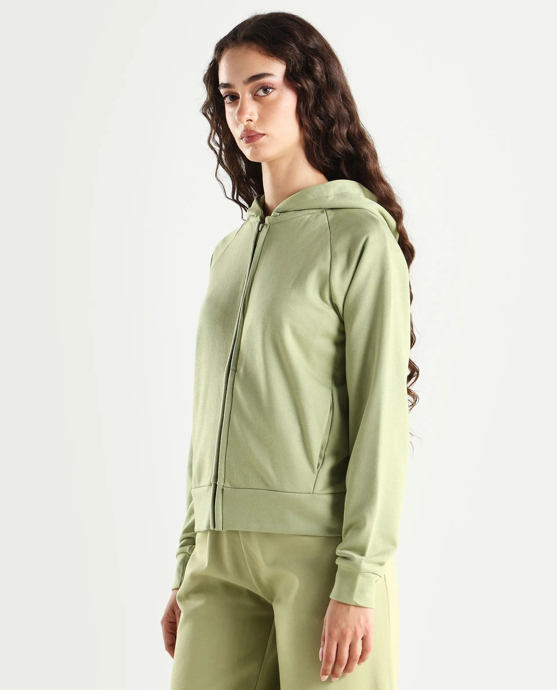 Rareism Women's Medium Weight Terry 290 Gsm Cotton Blend Hooded Plain Regular Fit Jacket