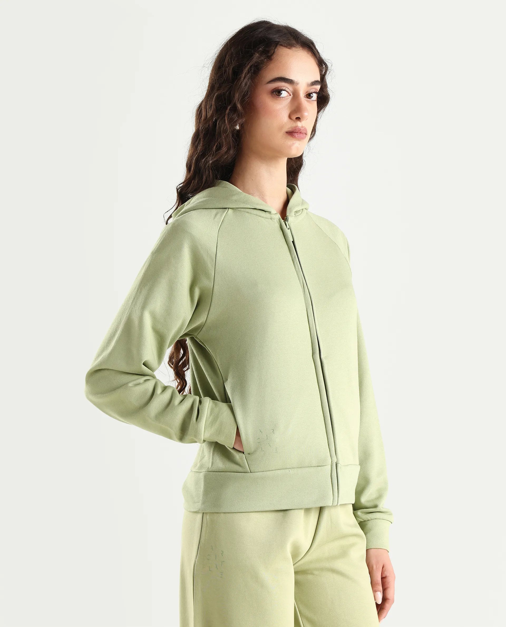 Rareism Women's Medium Weight Terry 290 Gsm Cotton Blend Hooded Plain Regular Fit Jacket