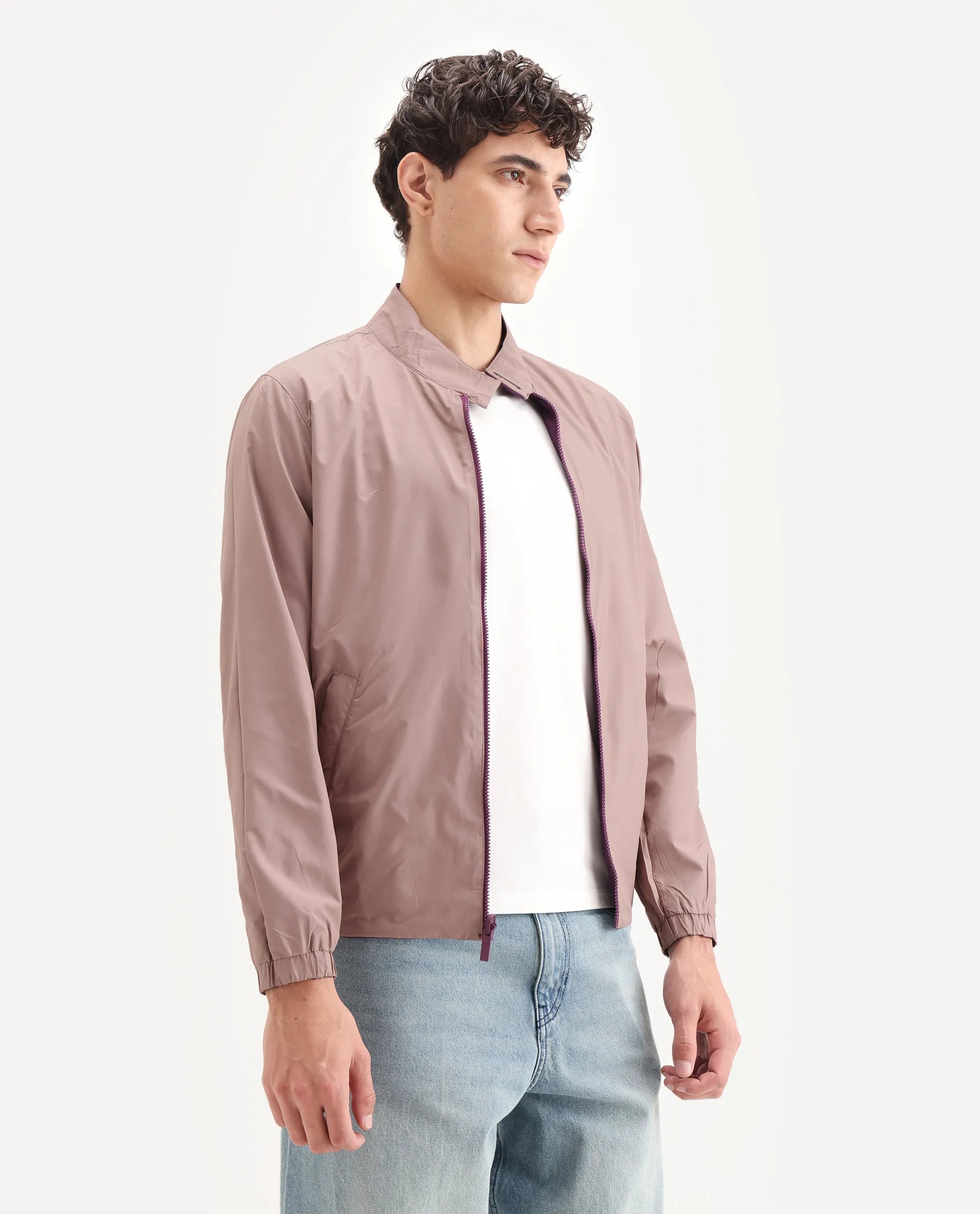 Rare Rabbit Men's Adol Maroon Polyester Plain Regular Fit Full Sleeve Mandarin Collar Jacket