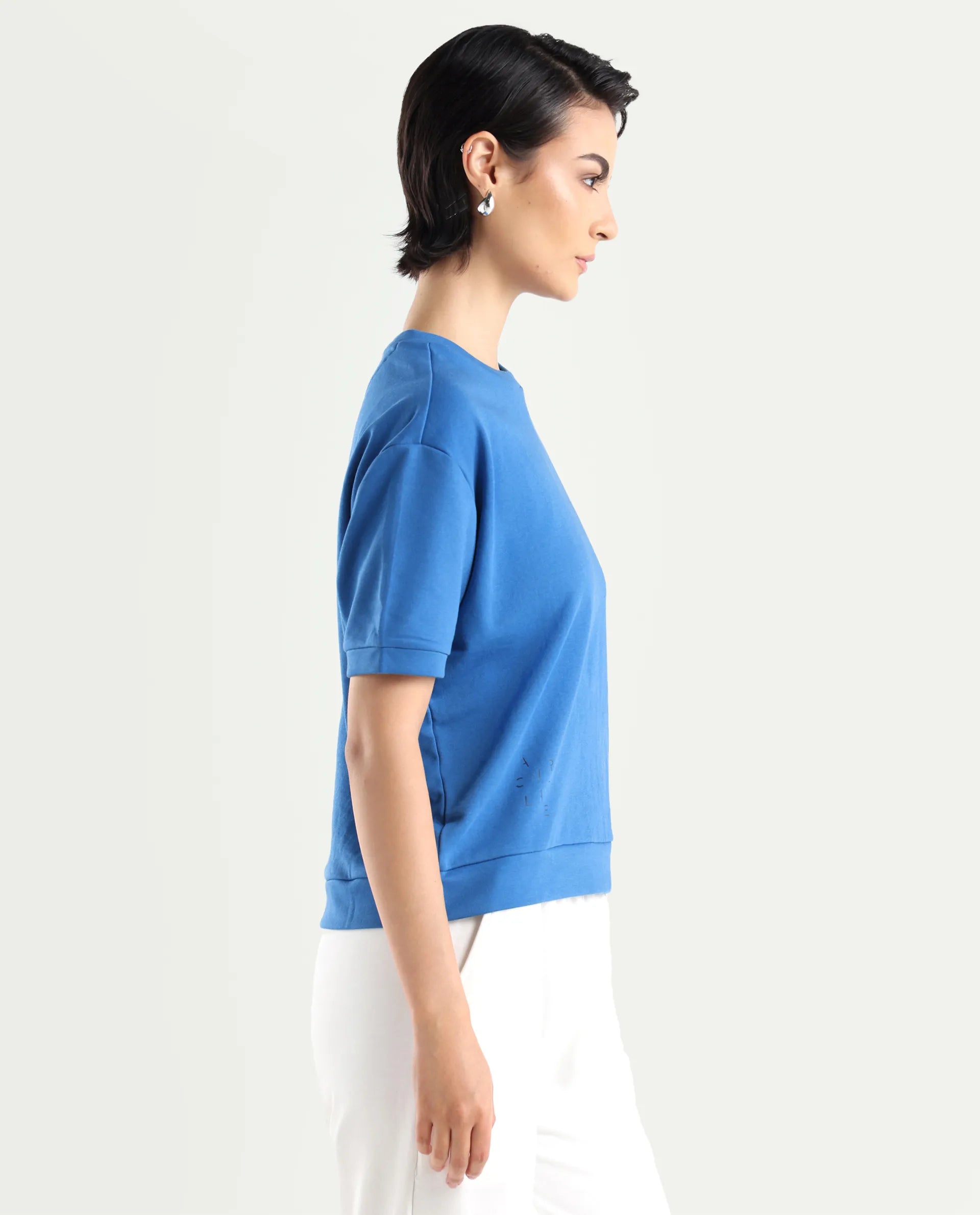 Rareism Women's Medium Weight Terry 290 Gsm Cotton Crew Neck Plain Relaxed Fit Sweat Tee
