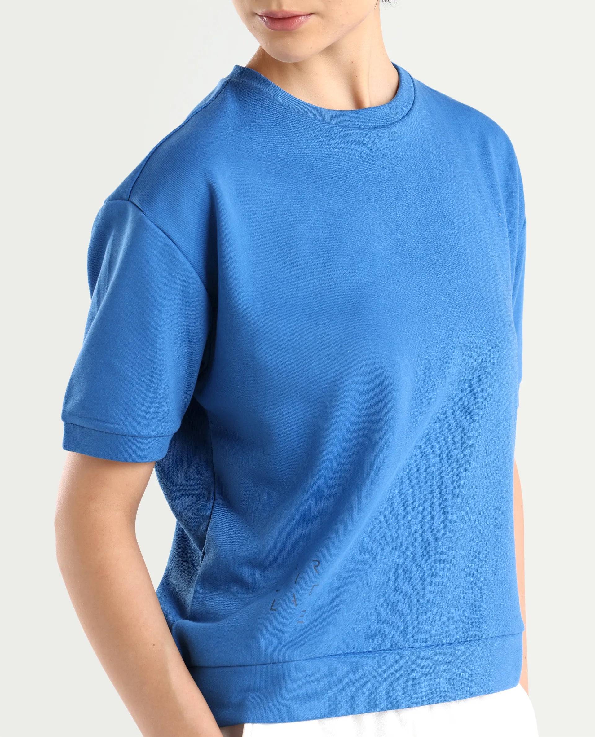 Rareism Women's Medium Weight Terry 290 Gsm Cotton Crew Neck Plain Relaxed Fit Sweat Tee
