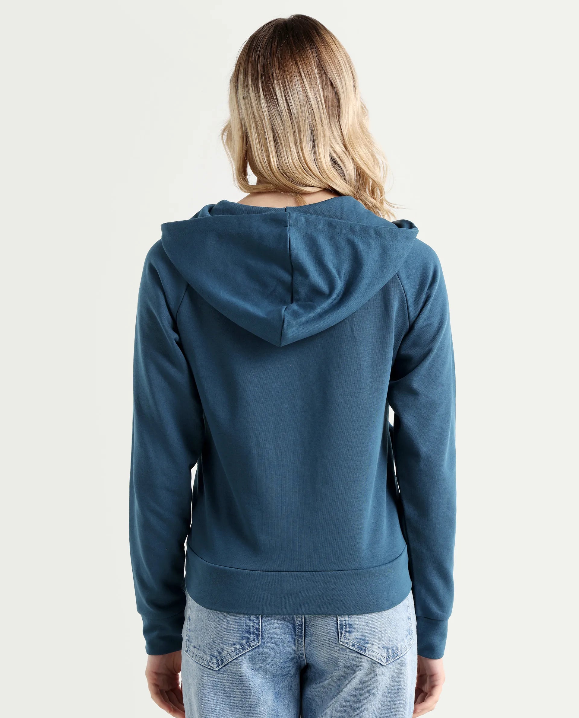 Rareism Women's Medium Weight Terry 290 Gsm Cotton Blend Hooded Plain Regular Fit Jacket