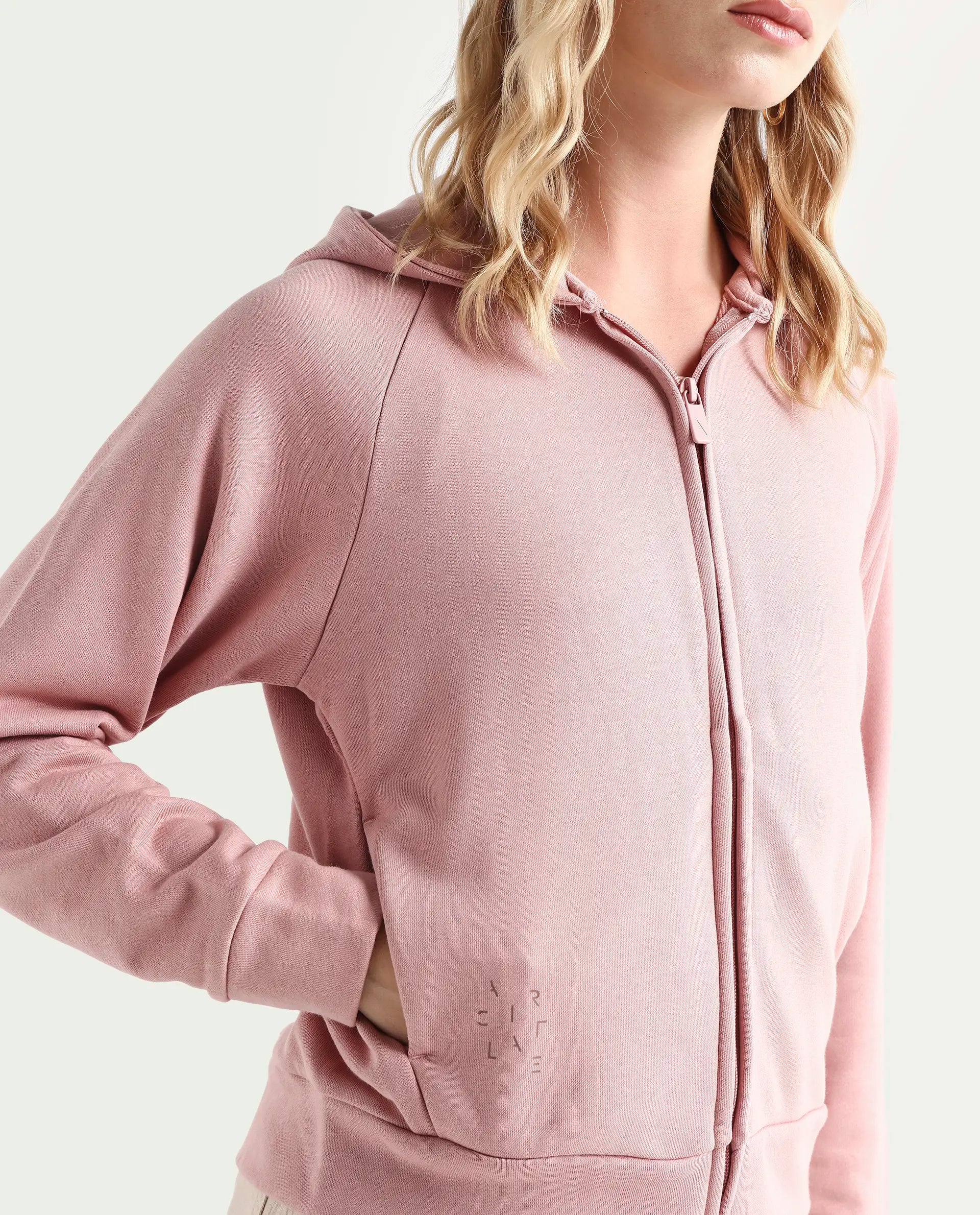 Rareism Women's Medium Weight Terry 290 Gsm Cotton Blend Hooded Plain Regular Fit Jacket