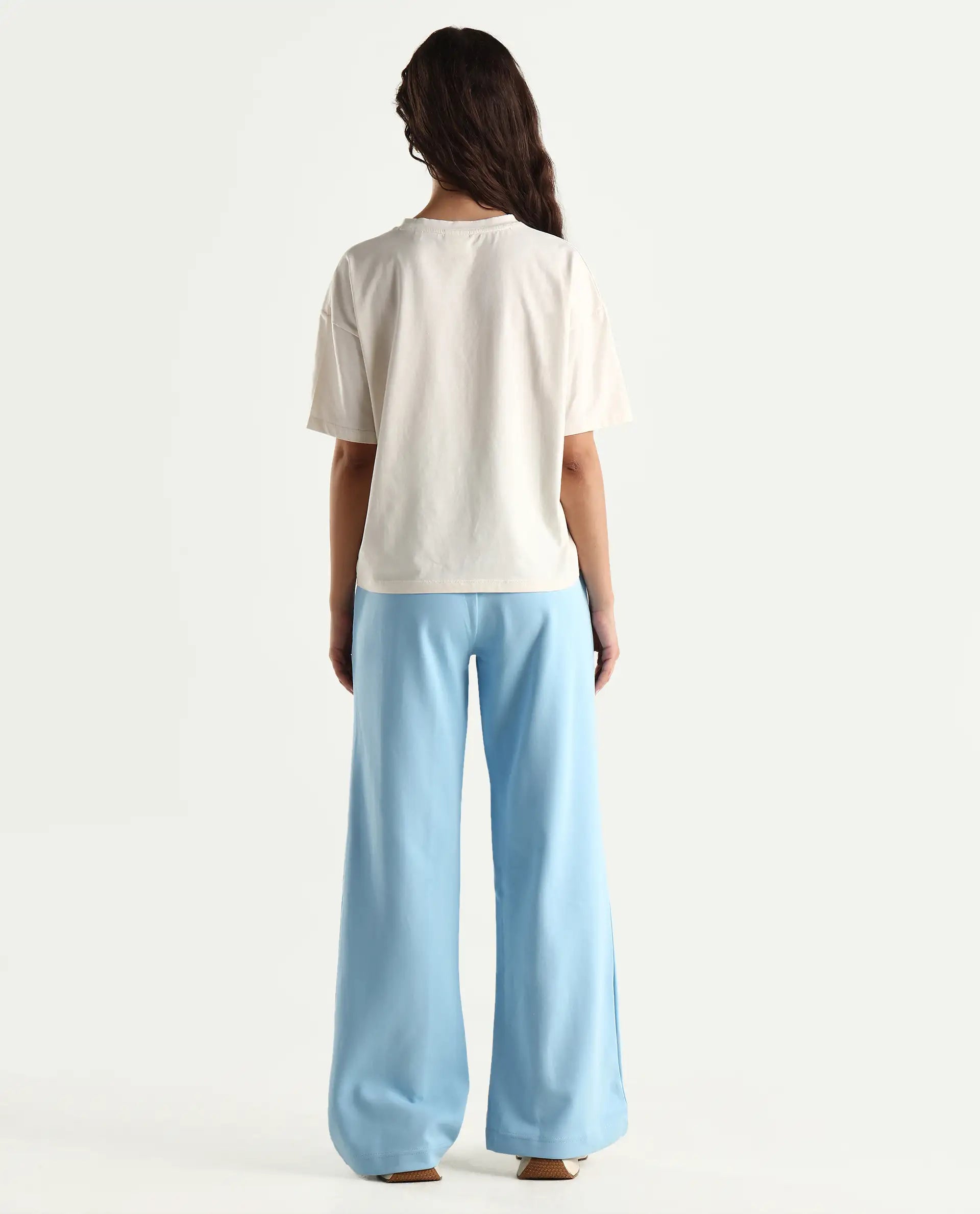 Rareism Women's Heavy Weight Interlock 340 Gsm Cotton Blend Plain Ankle Length Relaxed Fit Track Pant Flared