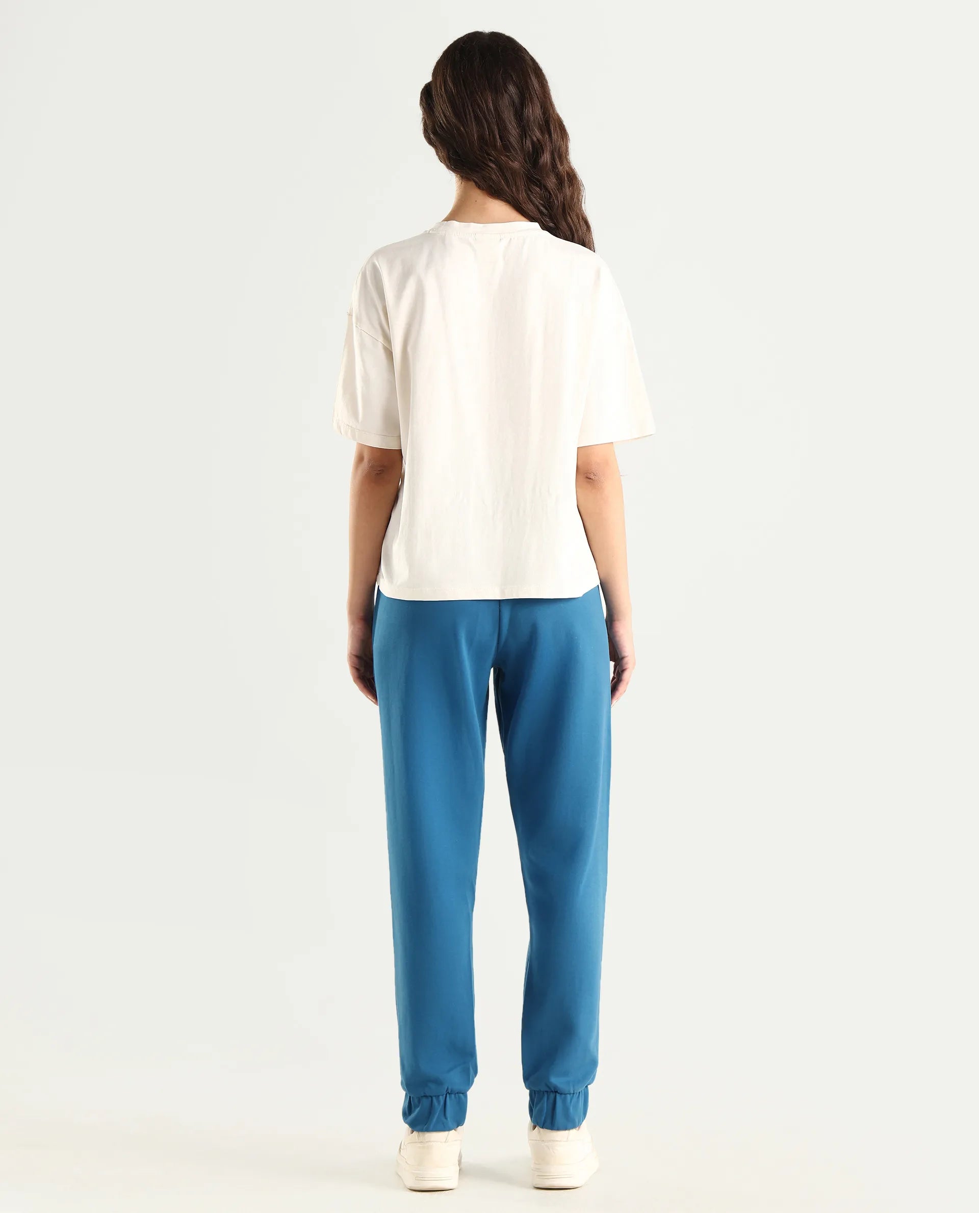 Rareism Women's Heavy Weight Interlock 340 Gsm Cotton Blend Plain Ankle Length Relaxed Fit Track Pant