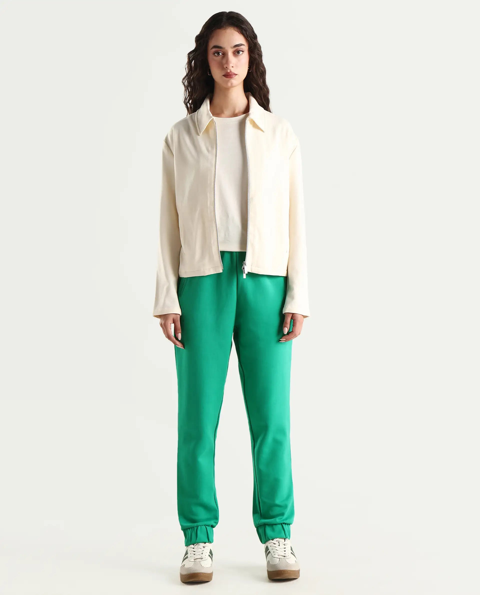 Rareism Women's Heavy Weight Interlock 340 Gsm Cotton Blend Plain Ankle Length Relaxed Fit Track Pant