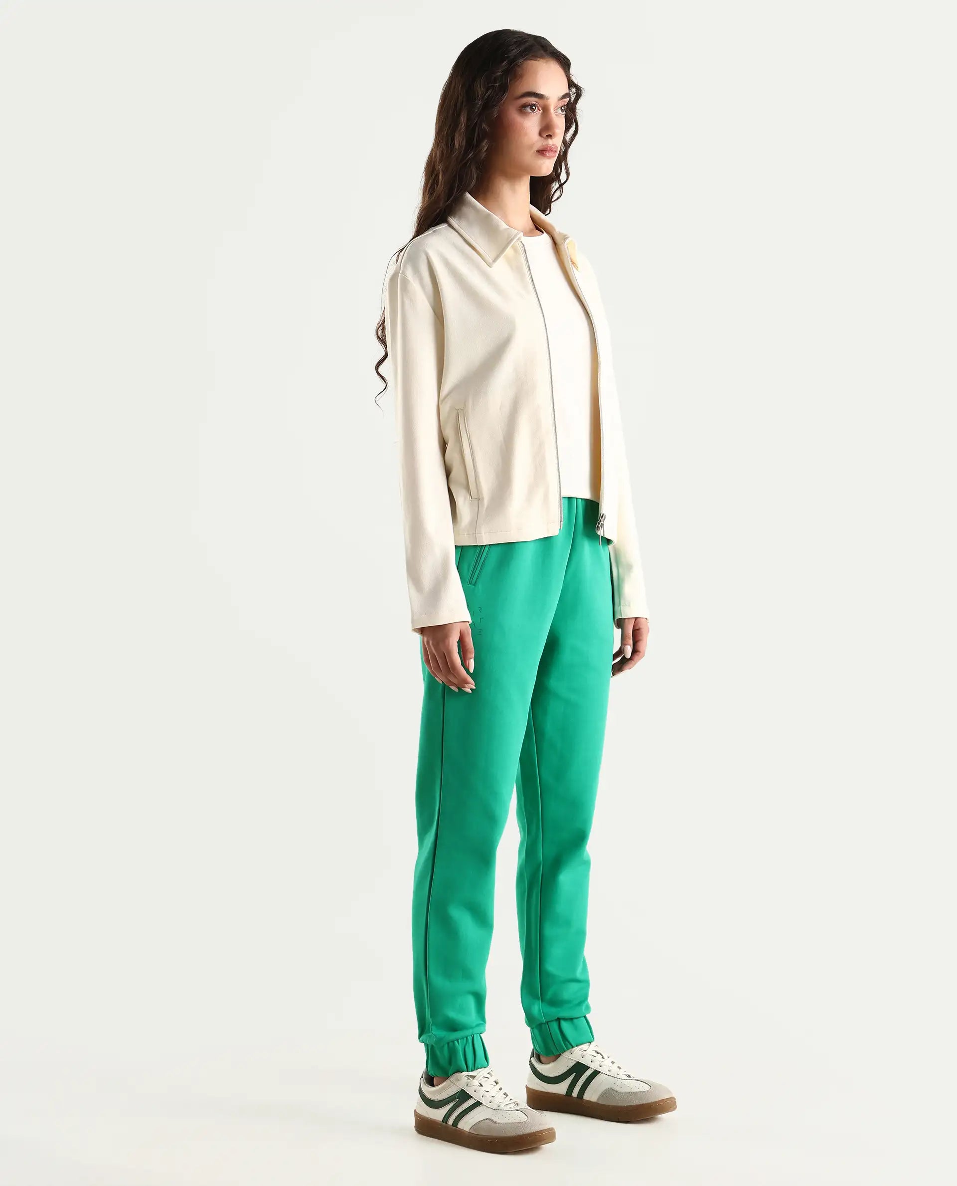 Rareism Women's Heavy Weight Interlock 340 Gsm Cotton Blend Plain Ankle Length Relaxed Fit Track Pant