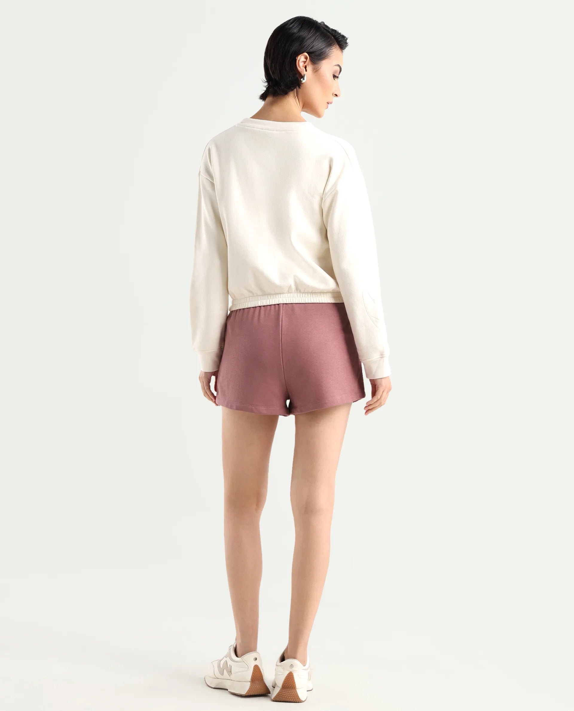 Rareism Women's Medium Weight Terry 290 Gsm Cotton Blend Plain Mini Relaxed Fit Shorts