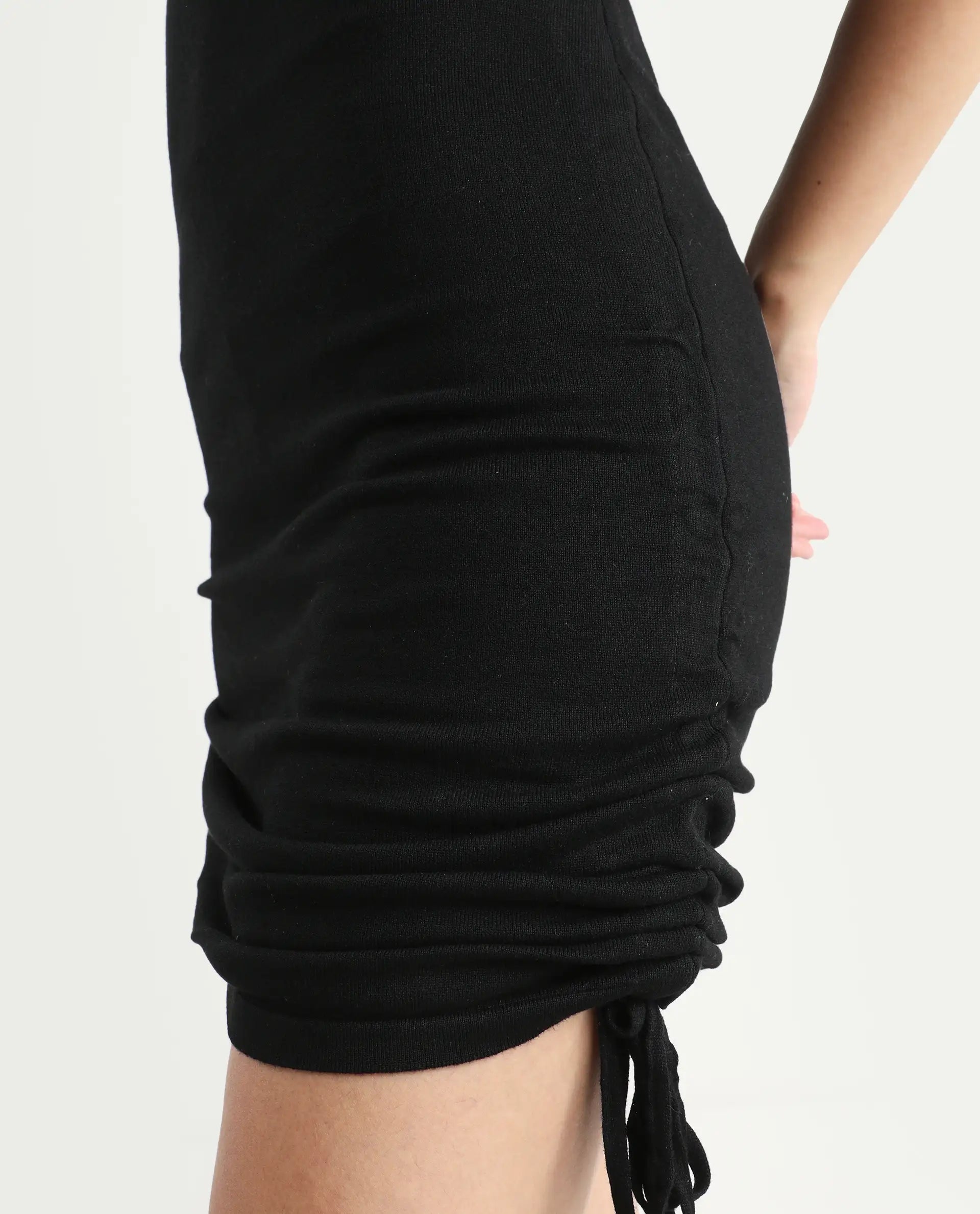 Rareism Women's Hailey Black Viscose Square Neck Plain Sleeveless Mini Regular Fit Dress