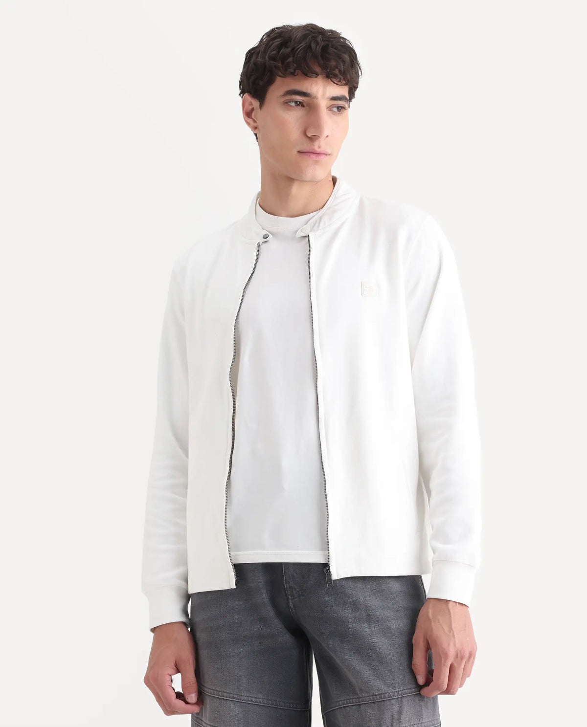 Rare Rabbit Men's Morris Offwhite Cotton Plain Regular Fit Full Sleeve Mandarin Collar Jacket