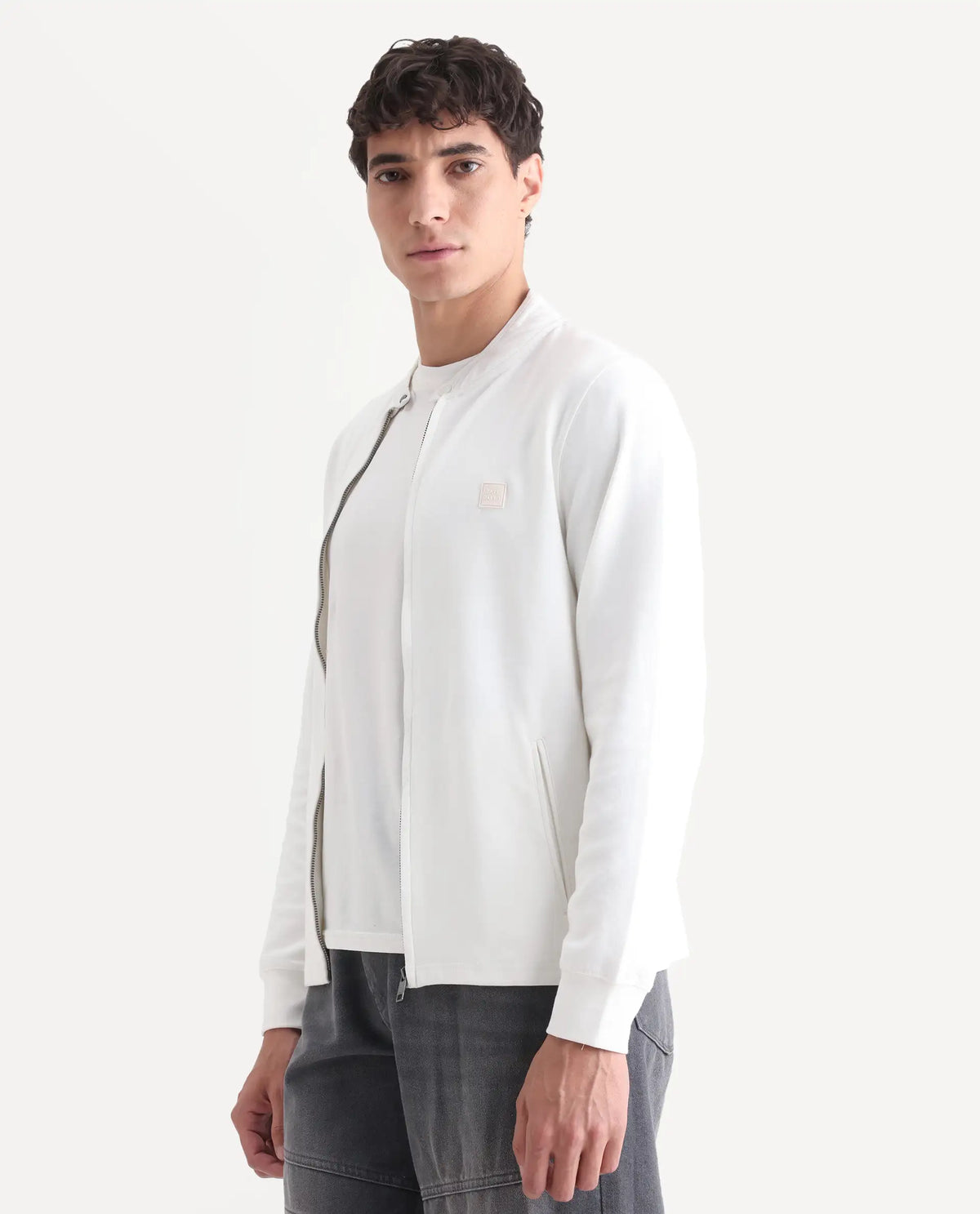 Rare Rabbit Men's Morris Offwhite Cotton Plain Regular Fit Full Sleeve Mandarin Collar Jacket