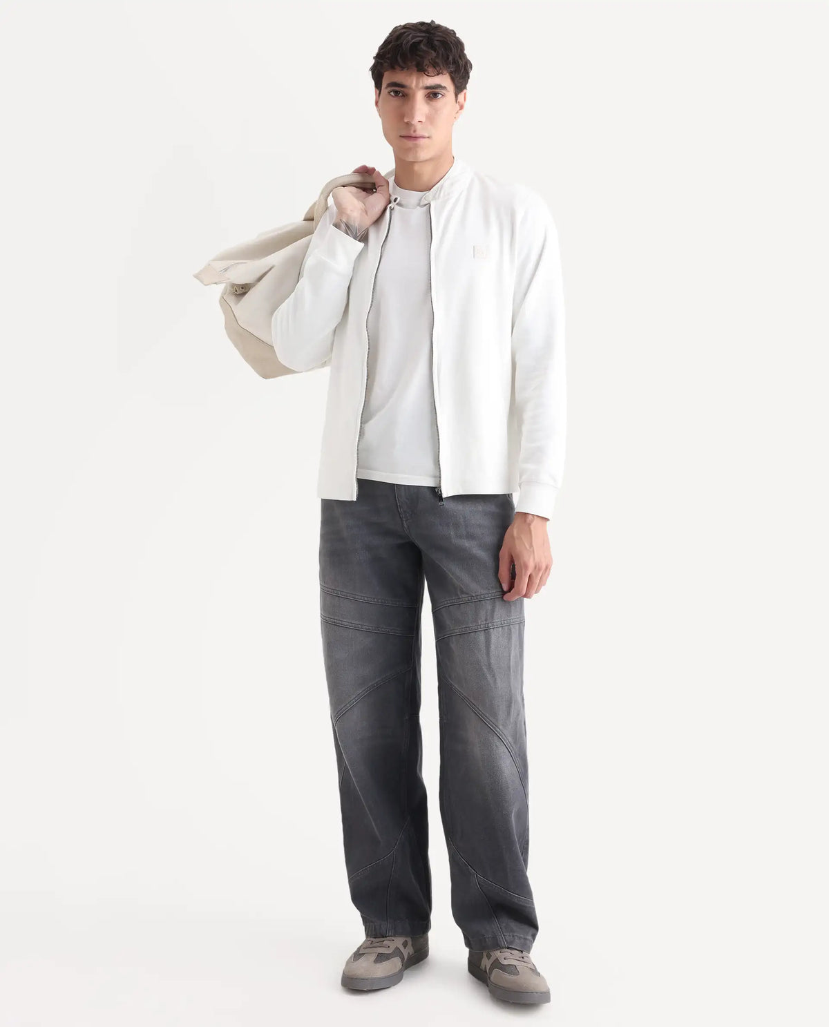 Rare Rabbit Men's Morris Offwhite Cotton Plain Regular Fit Full Sleeve Mandarin Collar Jacket