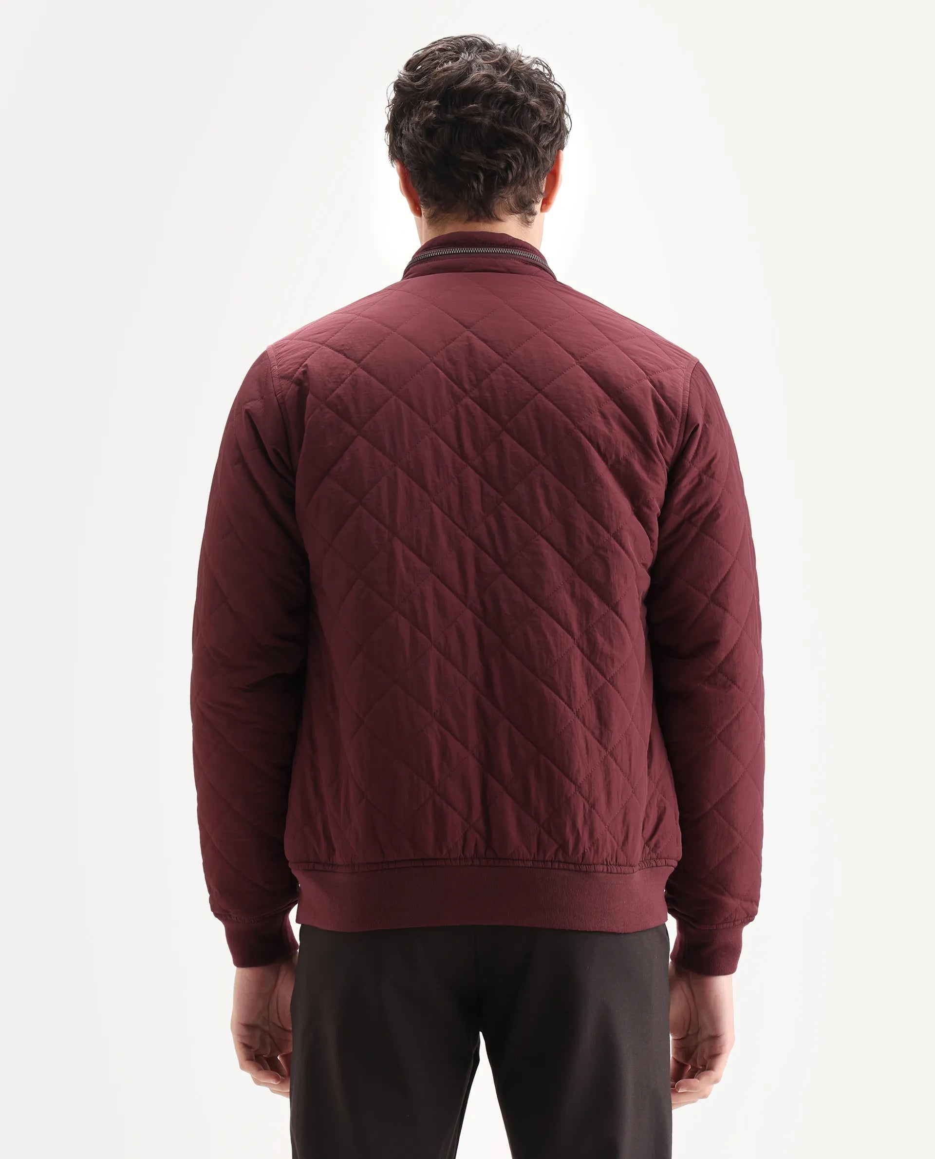 Rare Rabbit Men's Krul Red Nylon Plain Regular Fit Full Sleeve Mandarin Collar Jacket