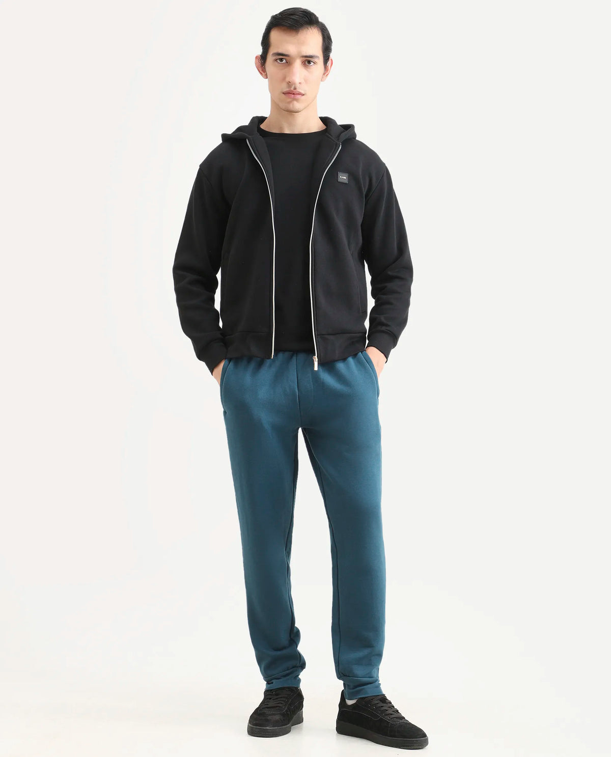 Rare Rabbit Men's Chase Petrol Cotton Plain Regular Fit Track Pant