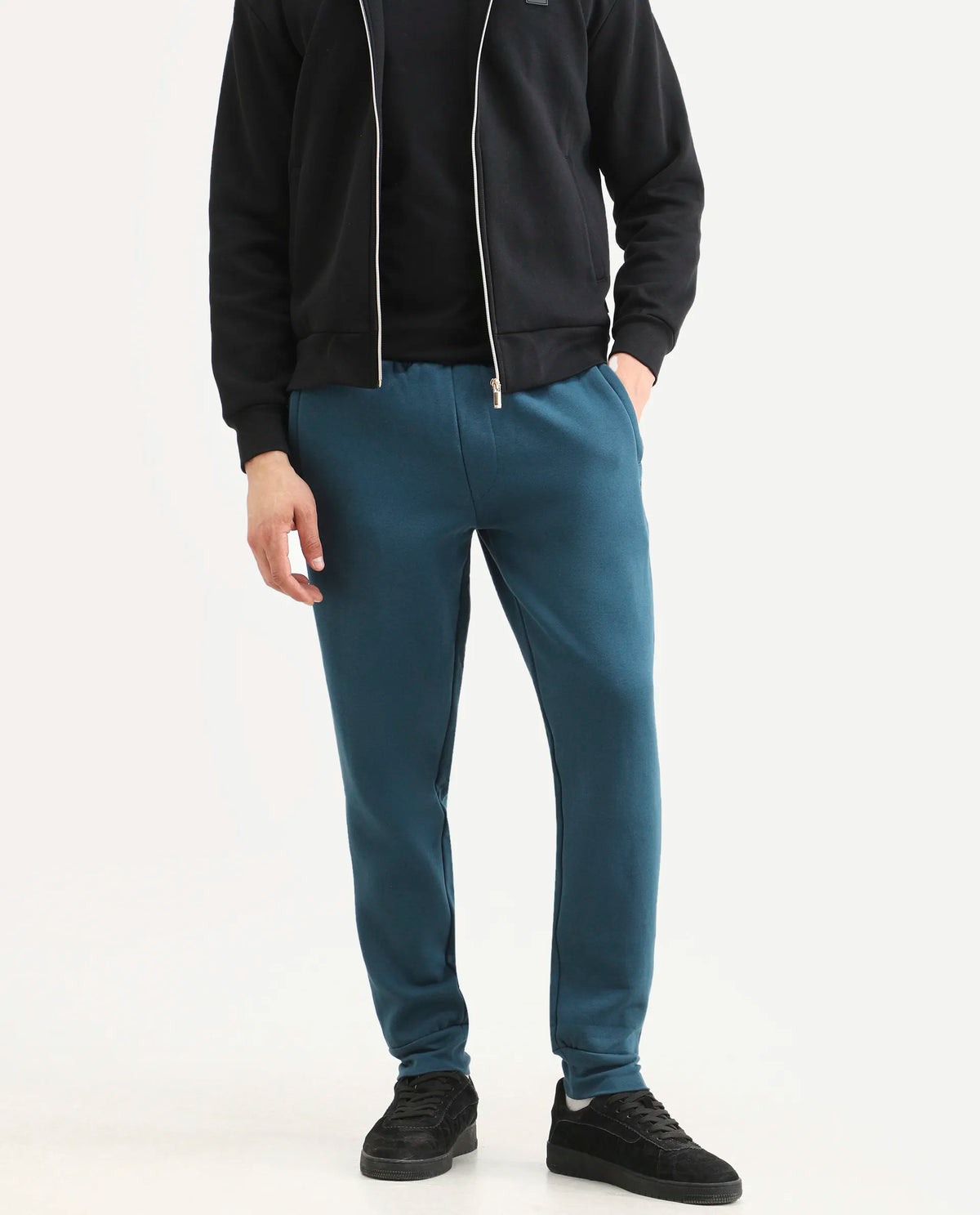 Rare Rabbit Men's Chase Petrol Cotton Plain Regular Fit Track Pant