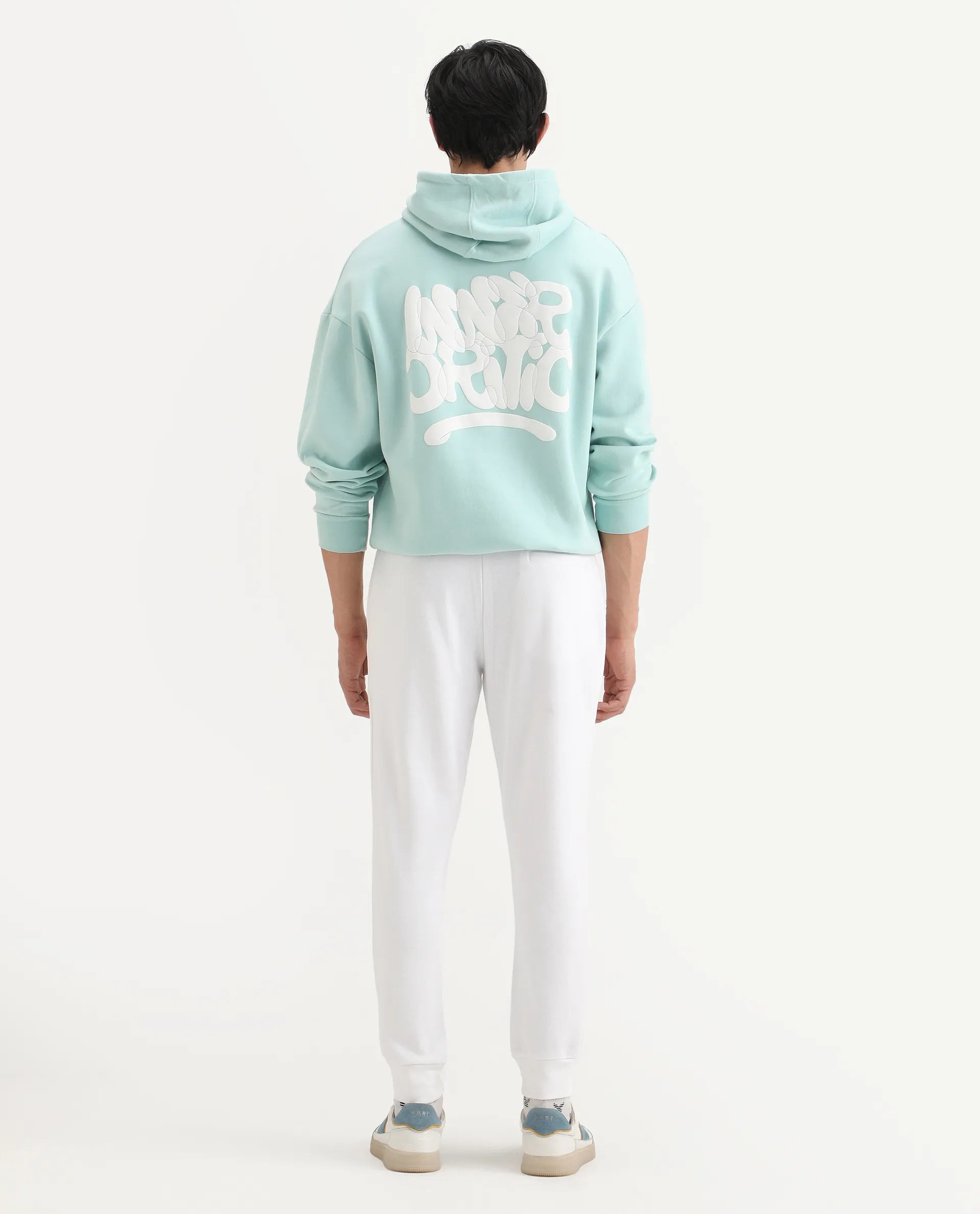 Rare Rabbit Men's Titan White Cotton Plain Regular Fit Joggers