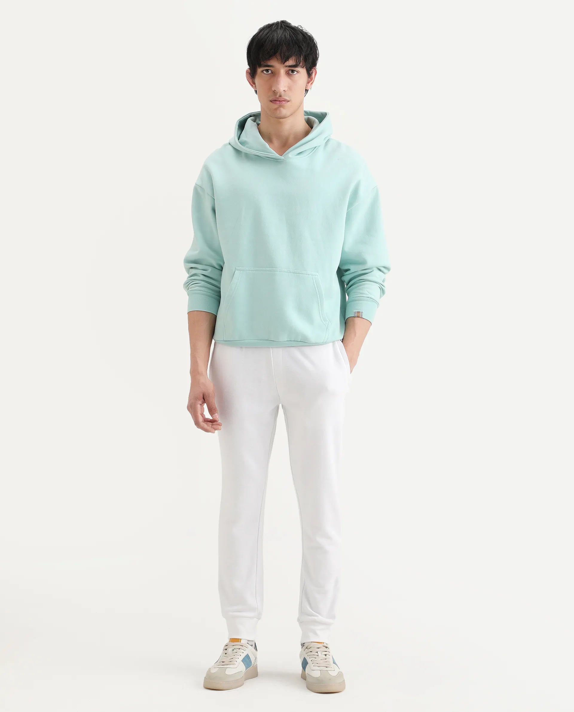 Rare Rabbit Men's Titan White Cotton Plain Regular Fit Joggers