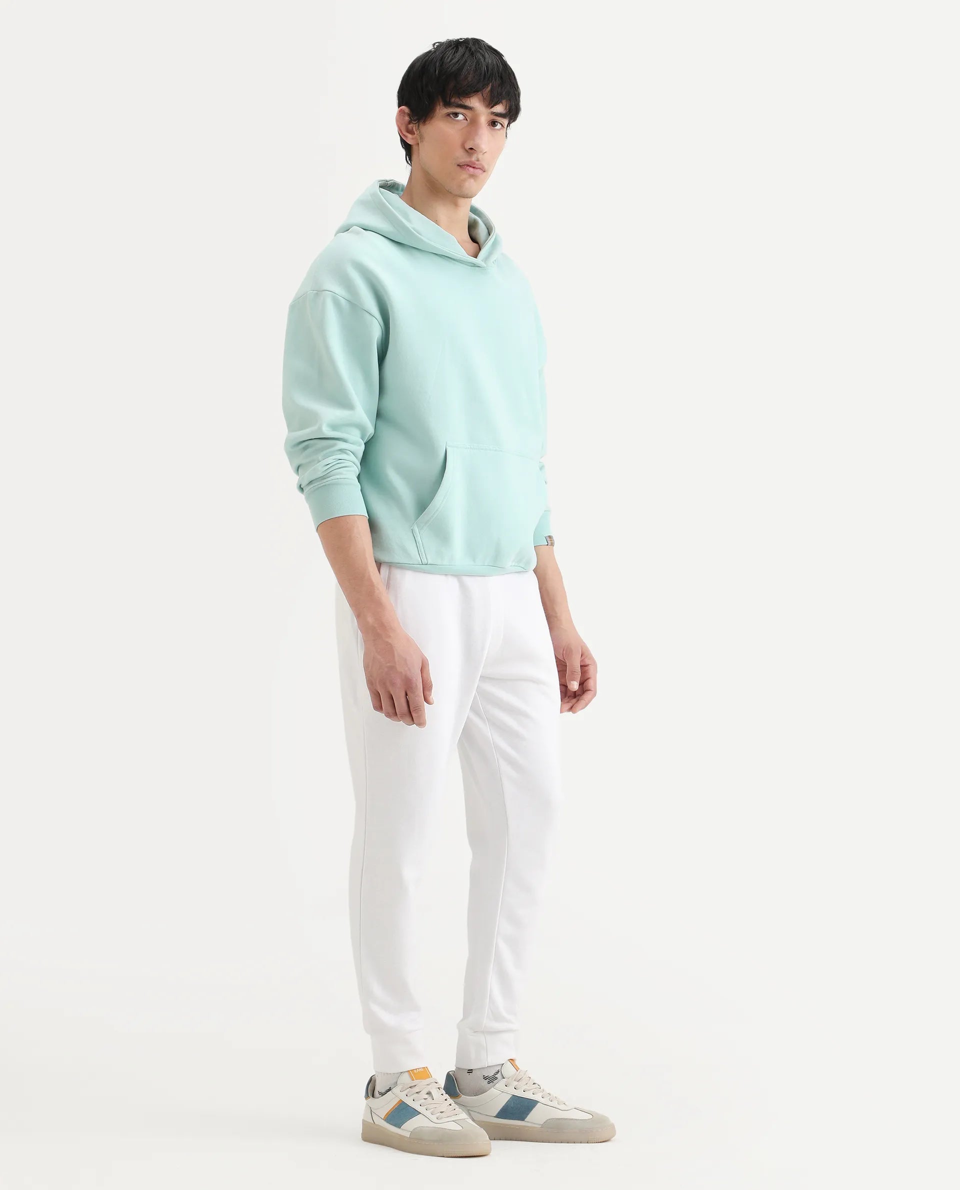 Rare Rabbit Men's Titan White Cotton Plain Regular Fit Joggers