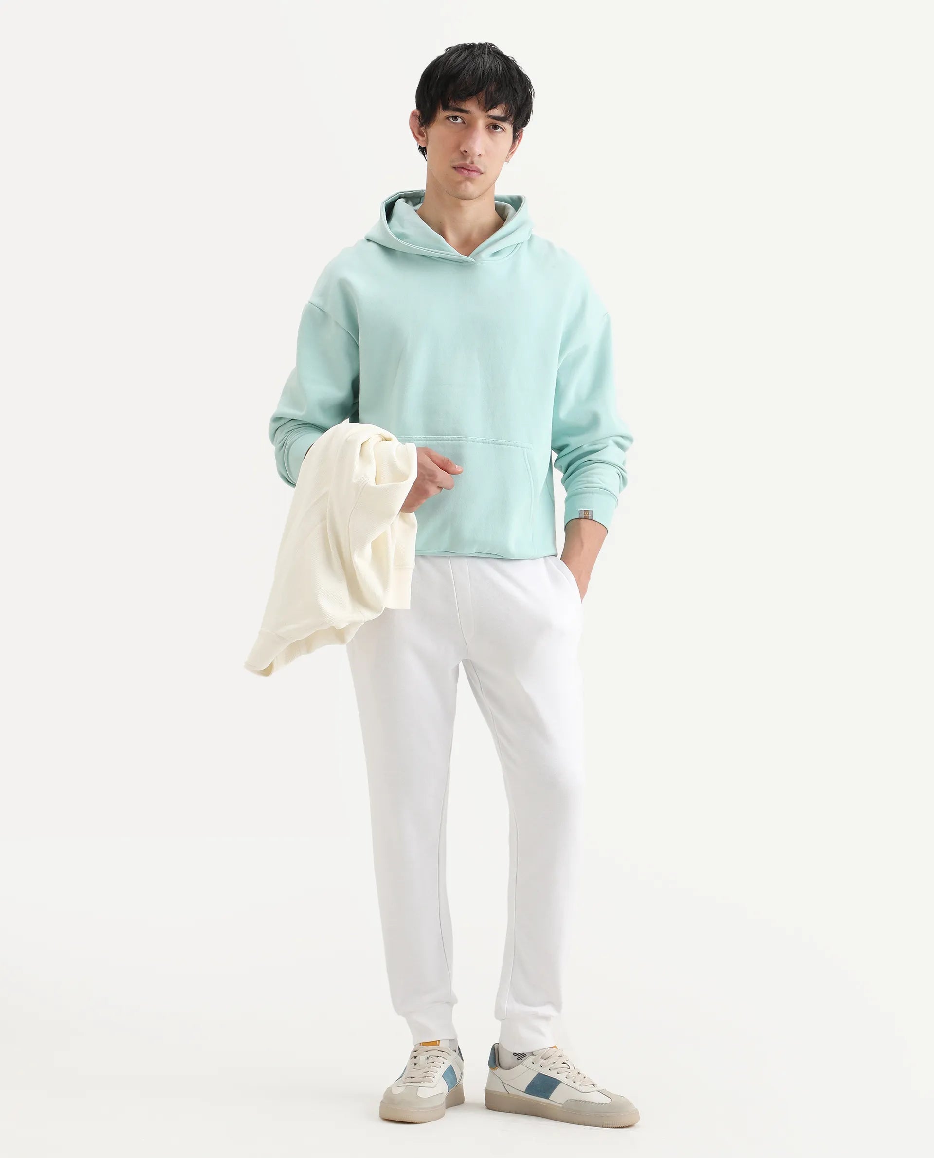 Rare Rabbit Men's Titan White Cotton Plain Regular Fit Joggers