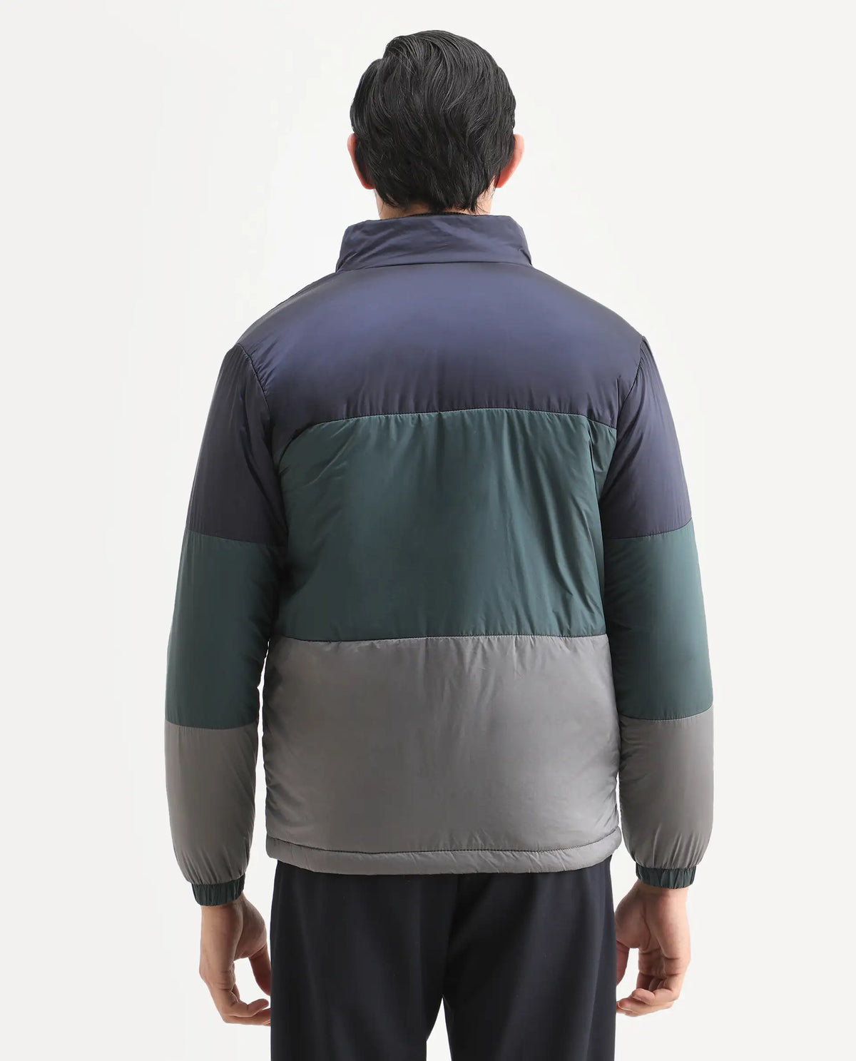 Rare Rabbit Men's Clare Navy Polyester Ombre Relaxed Fit Full Sleeve High Neck Jacket