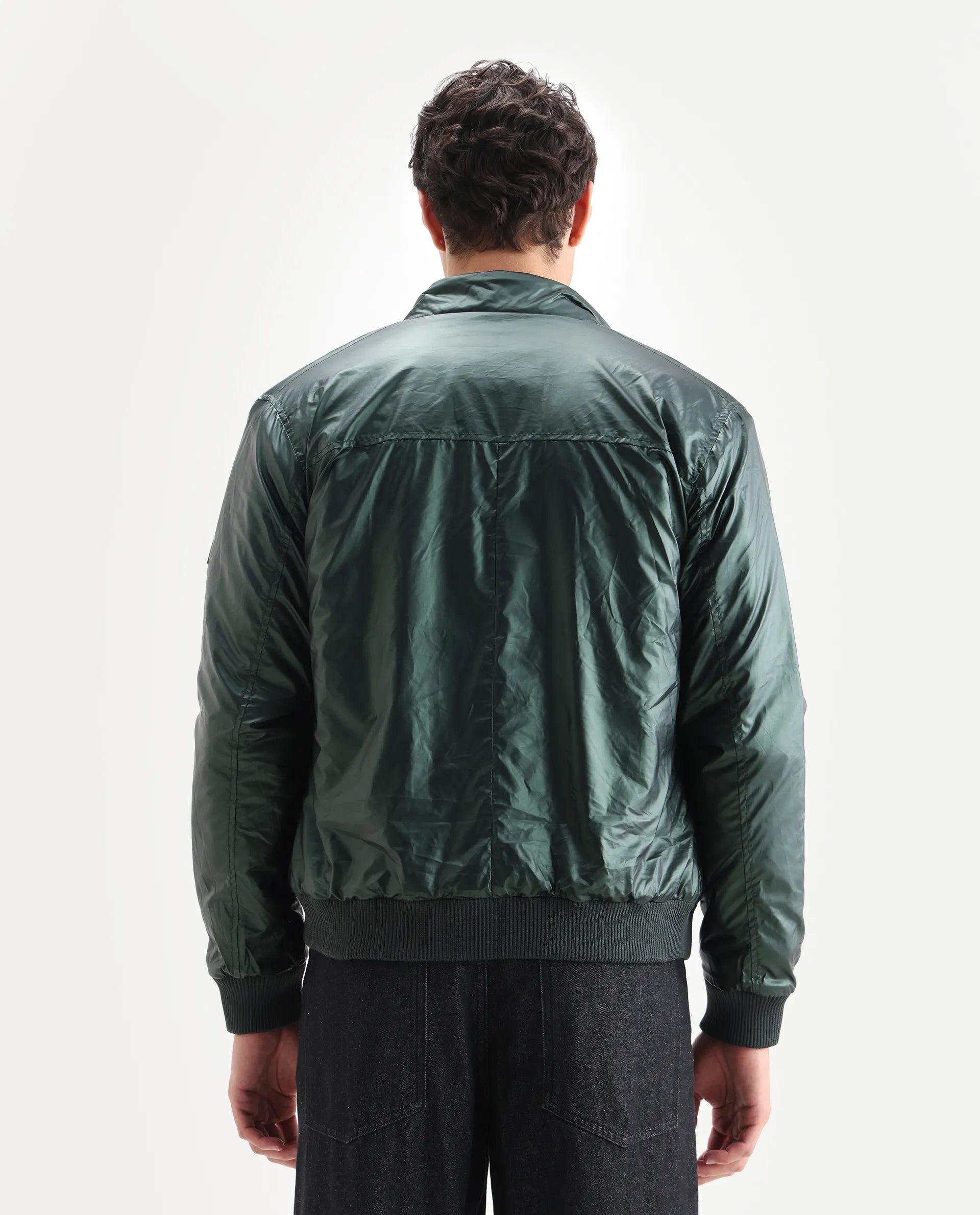 Rare Rabbit Men's Carpi Green Polyester Plain Regular Fit Full Sleeve Mandarin Collar Jacket