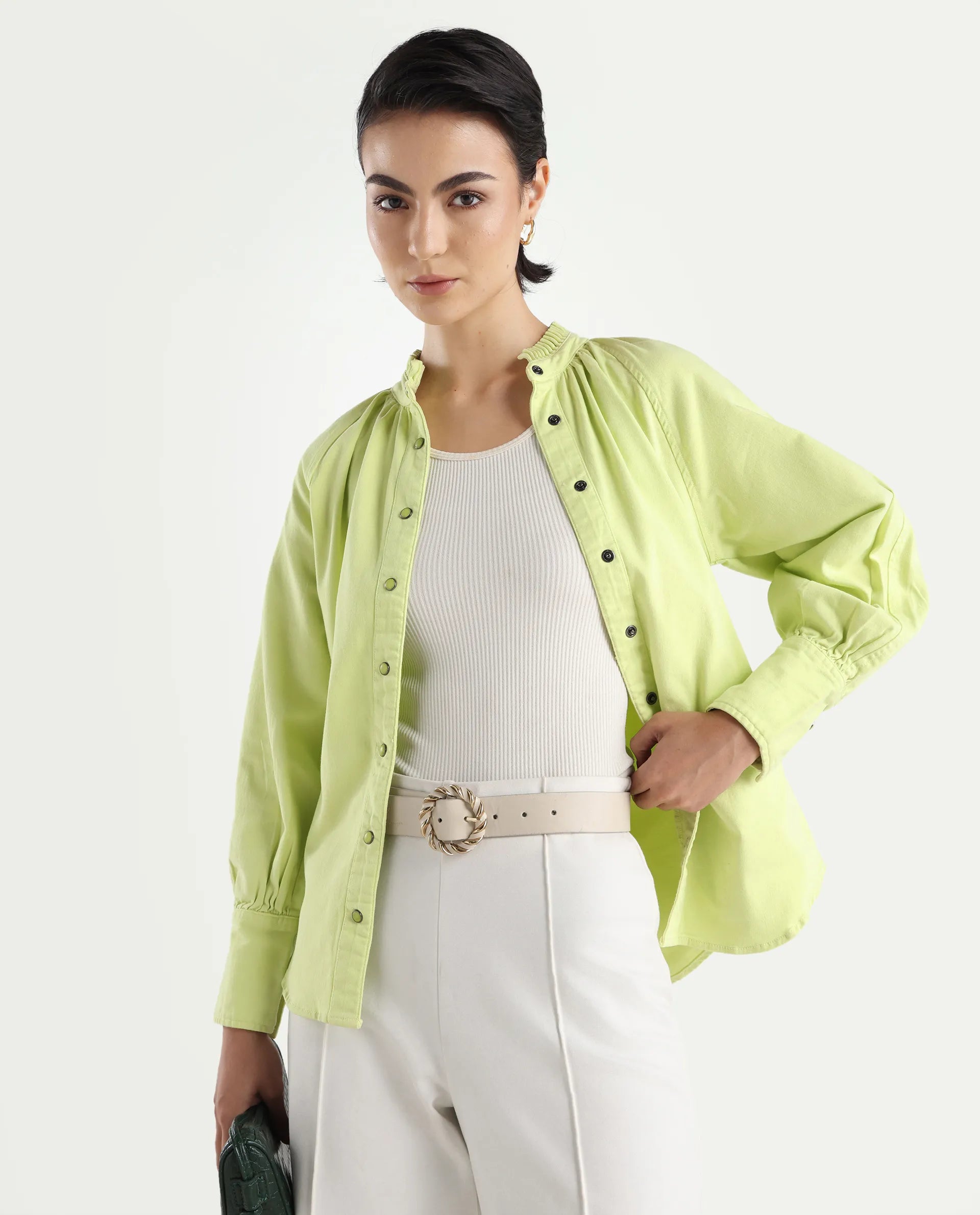 Rareism Women's Bellona Green Cotton Sweetheart Neck Plain Regular Fit Jacket