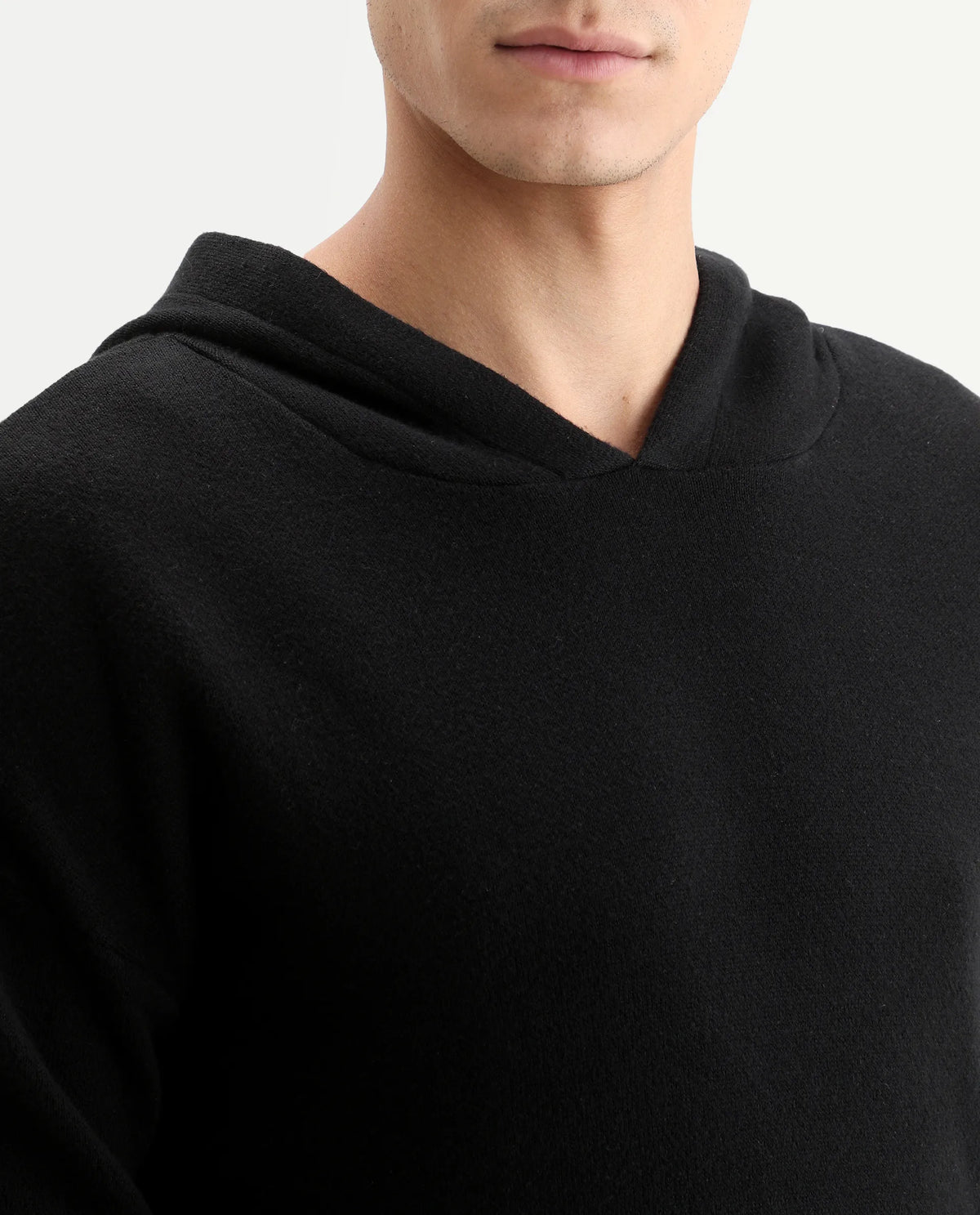 Rare Rabbit Men's Zarr Black Cotton Plain Regular Fit Full Sleeve Hooded Sweater