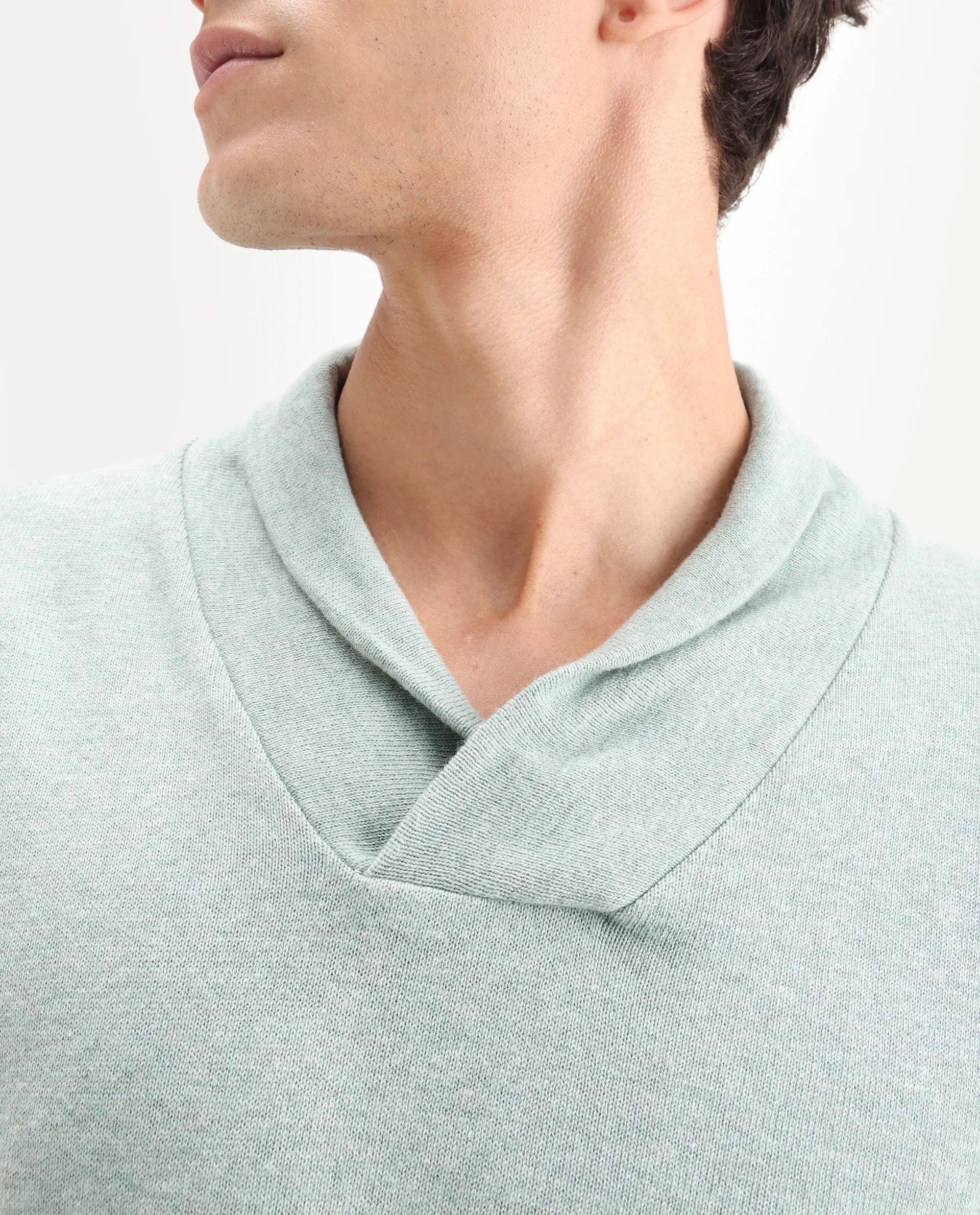 Rare Rabbit Men's Denvy Green Cotton Plain Regular Fit Full Sleeve Shawl Neck Sweater