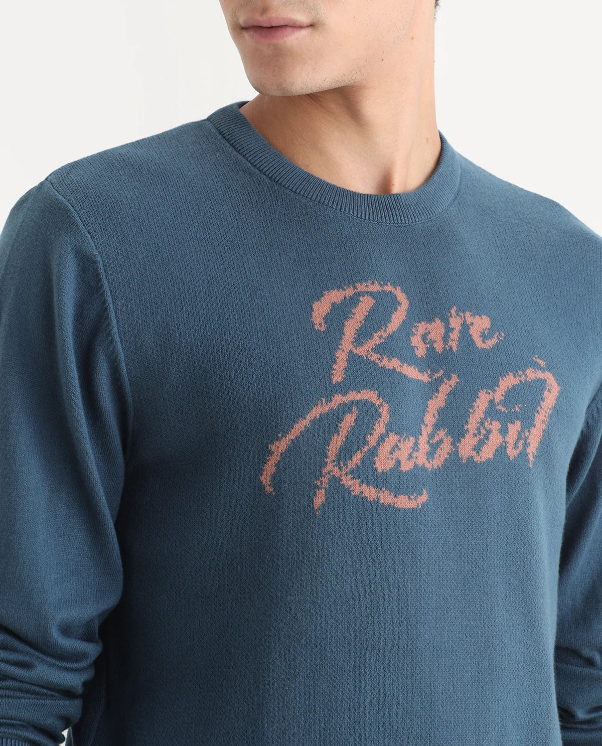 Rare Rabbit Men's Teedo Navy Jacquard Slim Fit Full Sleeve Crew Neck Sweater