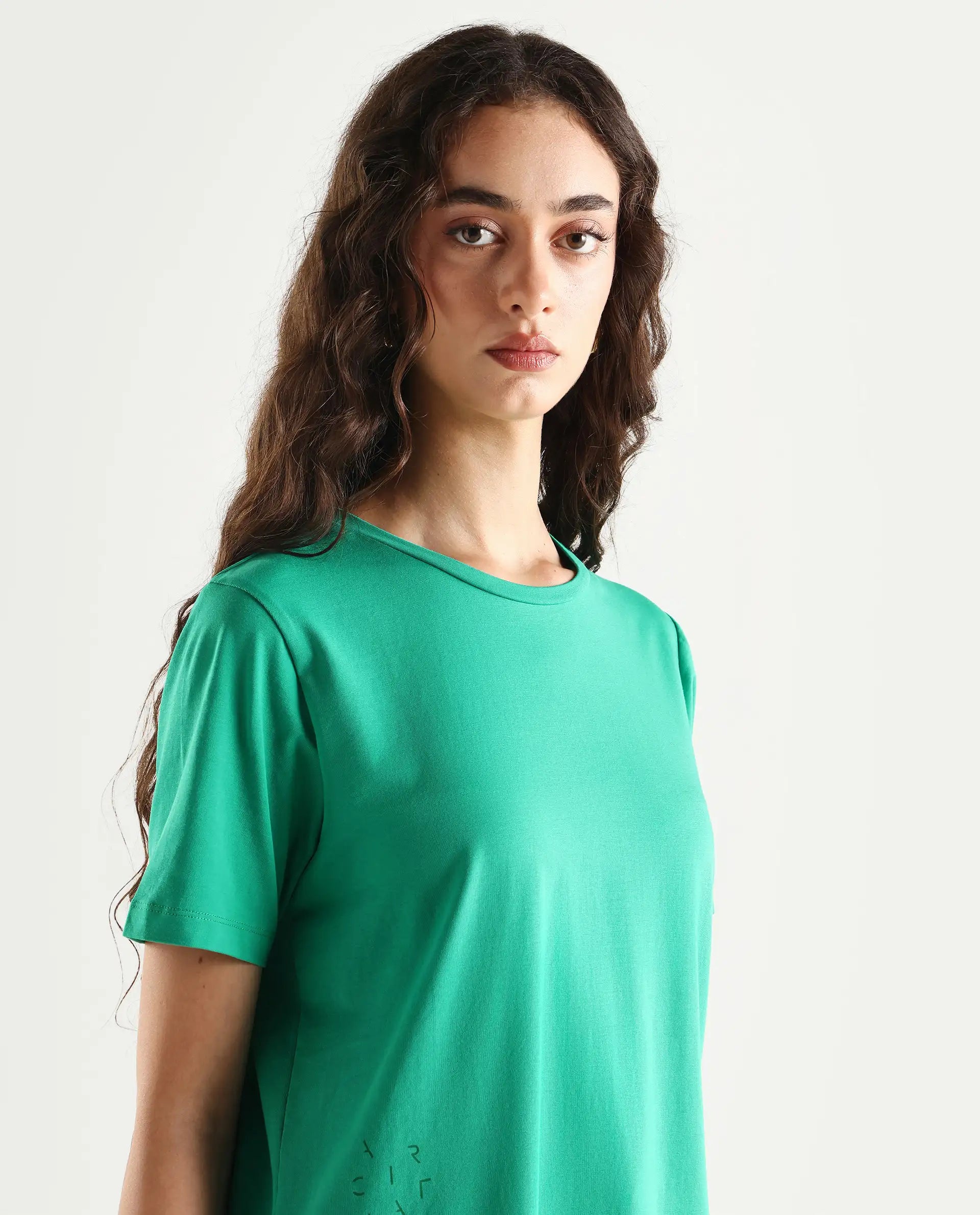 Rareism Women's Light Weight High Stretch 180 Gsm Cotton Crew Neck Plain Regular Fit T-Shirt