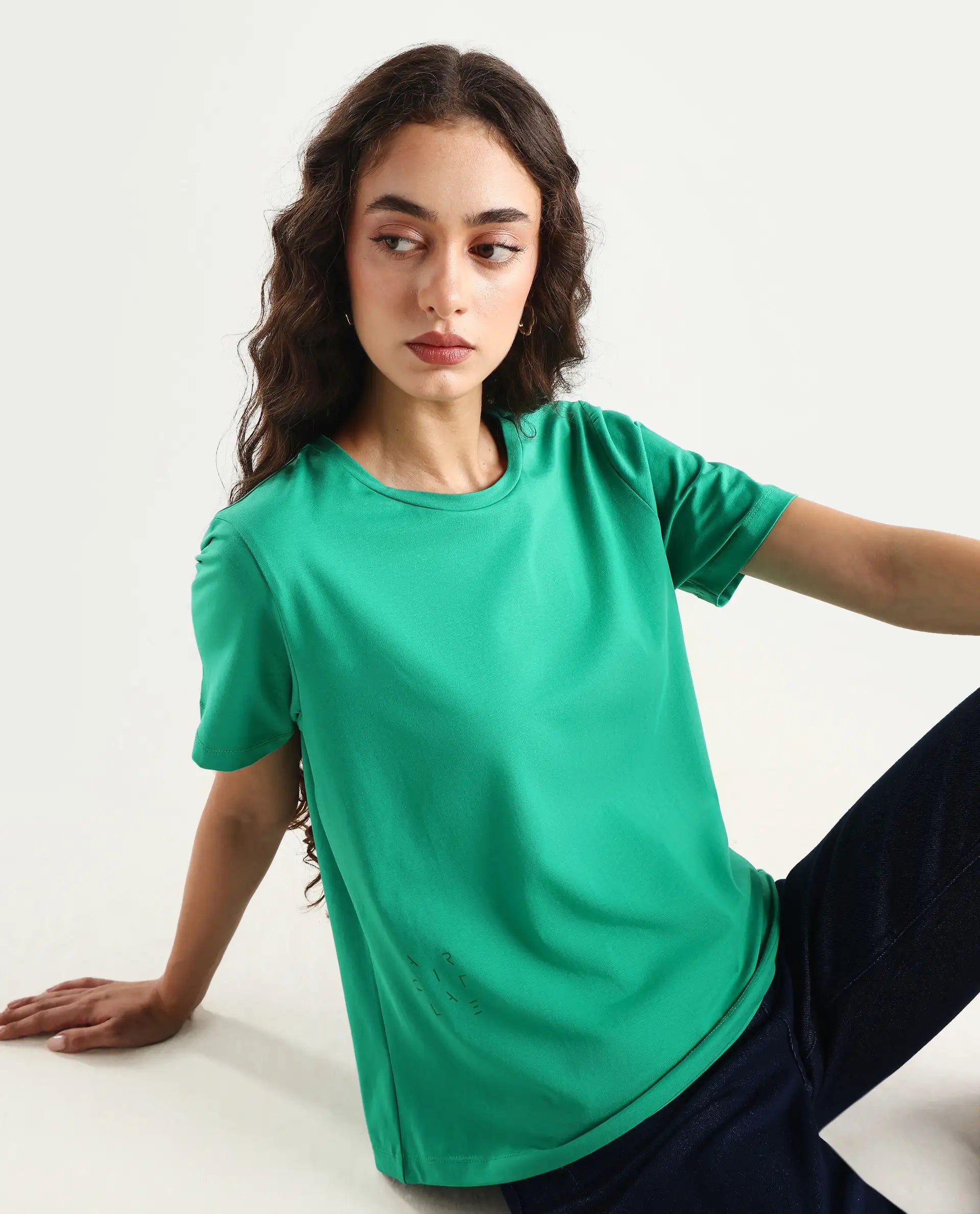 Rareism Women's Light Weight High Stretch 180 Gsm Cotton Crew Neck Plain Regular Fit T-Shirt