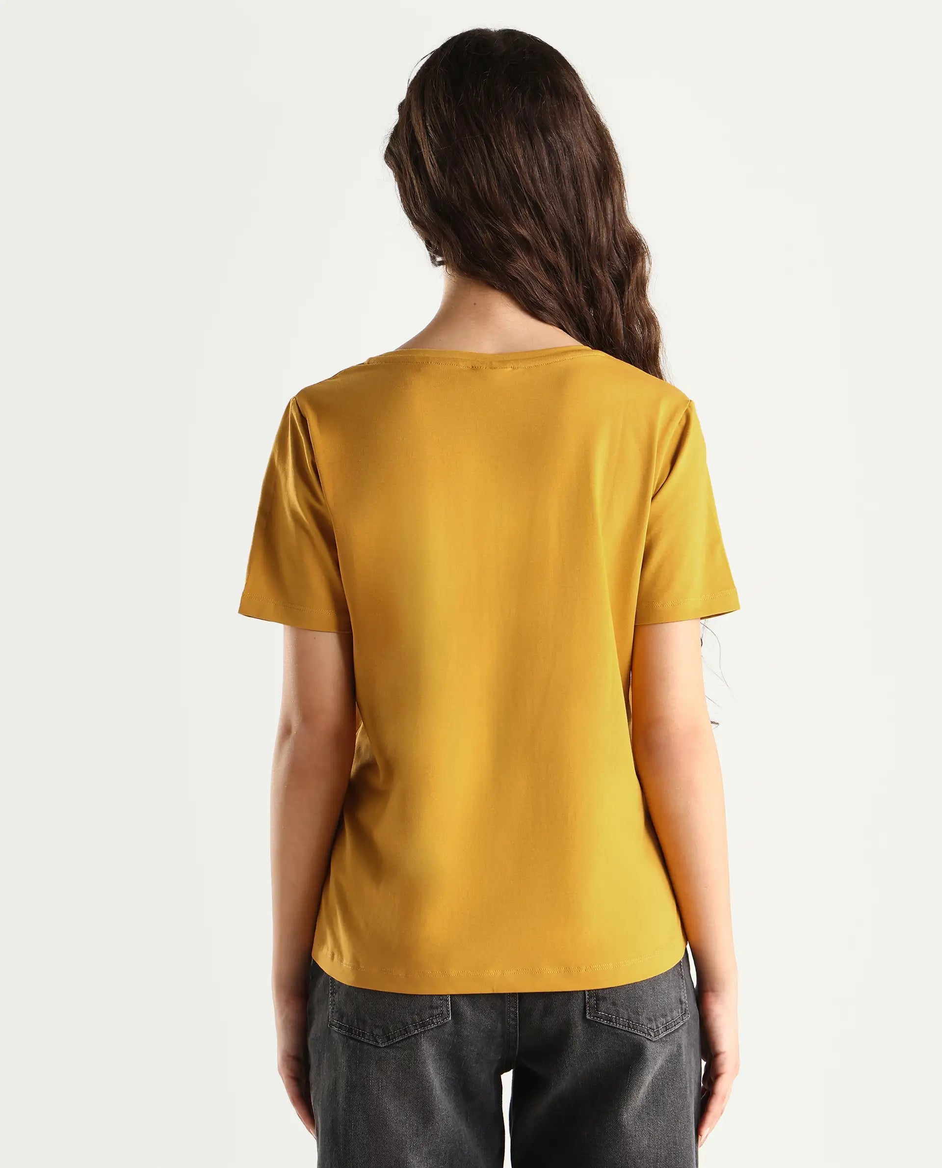 Rareism Women's Light Weight High Stretch 180 Gsm Cotton Crew Neck Plain Regular Fit T-Shirt