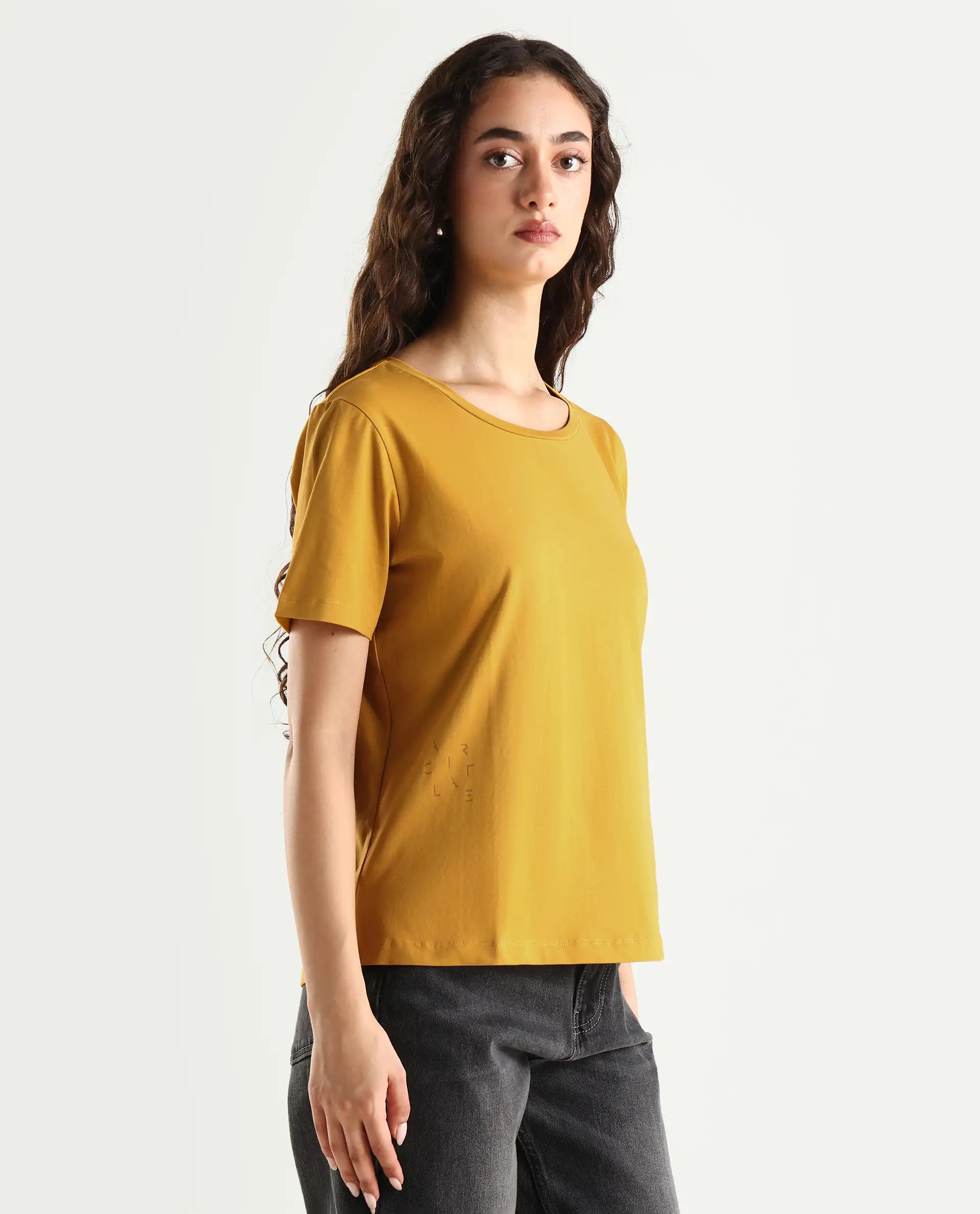 Rareism Women's Light Weight High Stretch 180 Gsm Cotton Crew Neck Plain Regular Fit T-Shirt